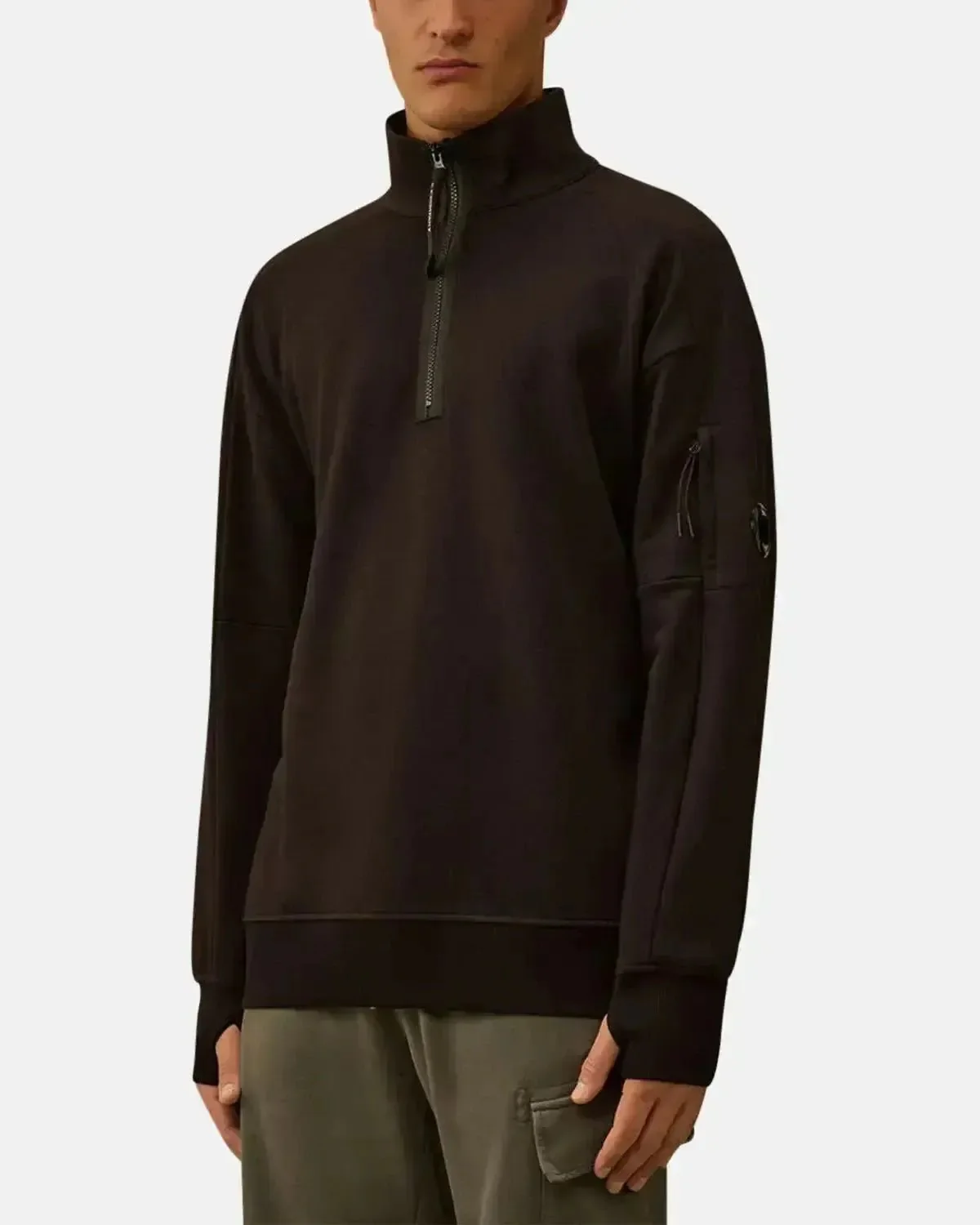 CP COMPANY MENS DIAGONAL RAISED FLEECE 1/4 ZIP SWEATSHIRT BLACK - Image 2