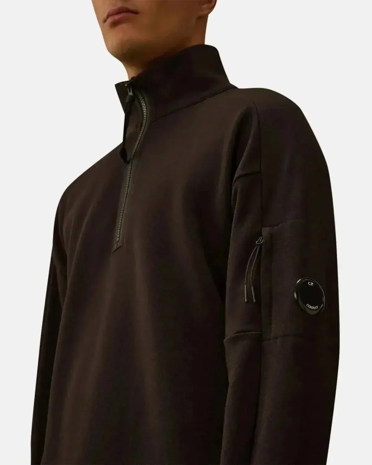 CP COMPANY MENS DIAGONAL RAISED FLEECE 1/4 ZIP SWEATSHIRT BLACK - Image 5