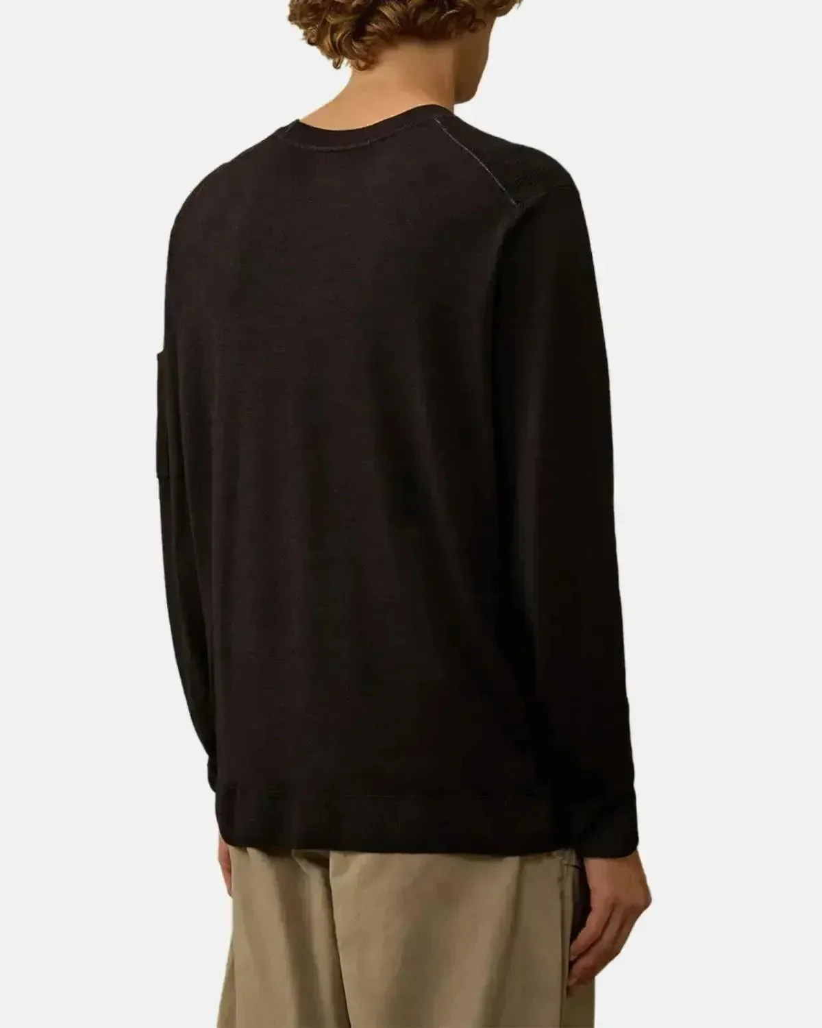 CP COMPANY MENS MERINO WOOL LENS DETAIL CREWNECK KNIT BLACK - Image 3