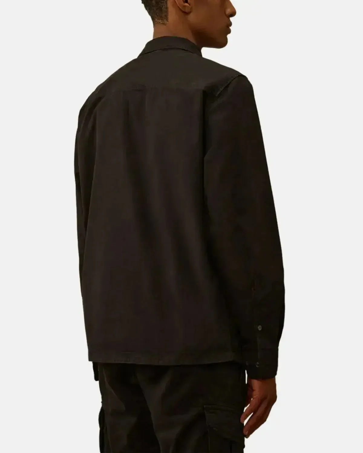 CP COMPANY MENS ORGANIC GABARDINE ZIPPED OVERSHIRT BLACK - Image 3