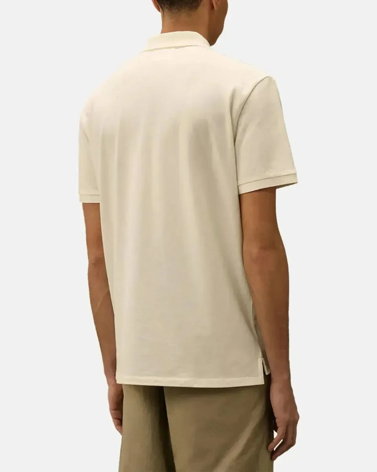 CP COMPANY MENS STRETCH PIQUET LOGO POLO GAUZE WHITE - Image 3