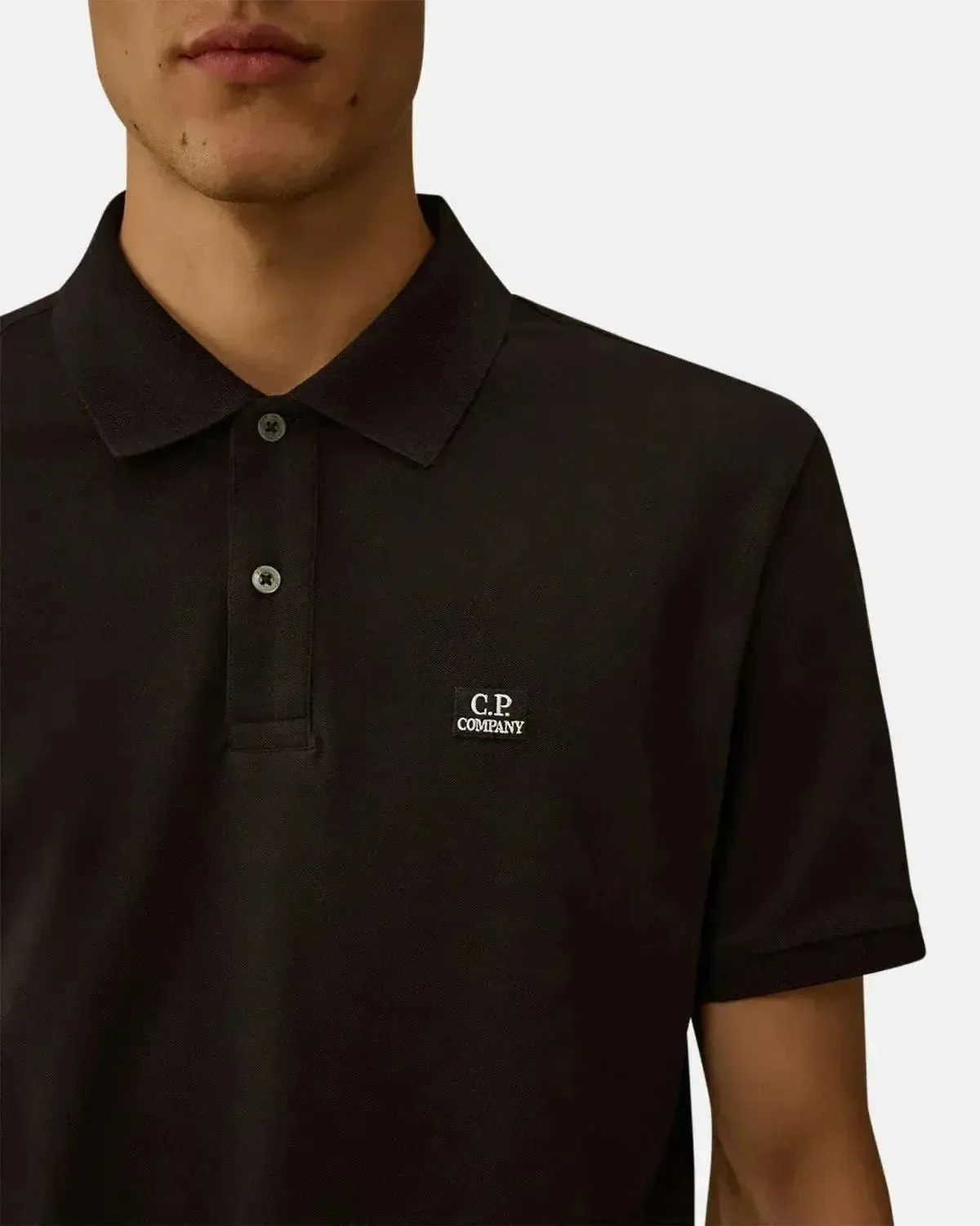 CP COMPANY MENS STRETCH PIQUET SHORT SLEEVE POLO BLACK - Image 5