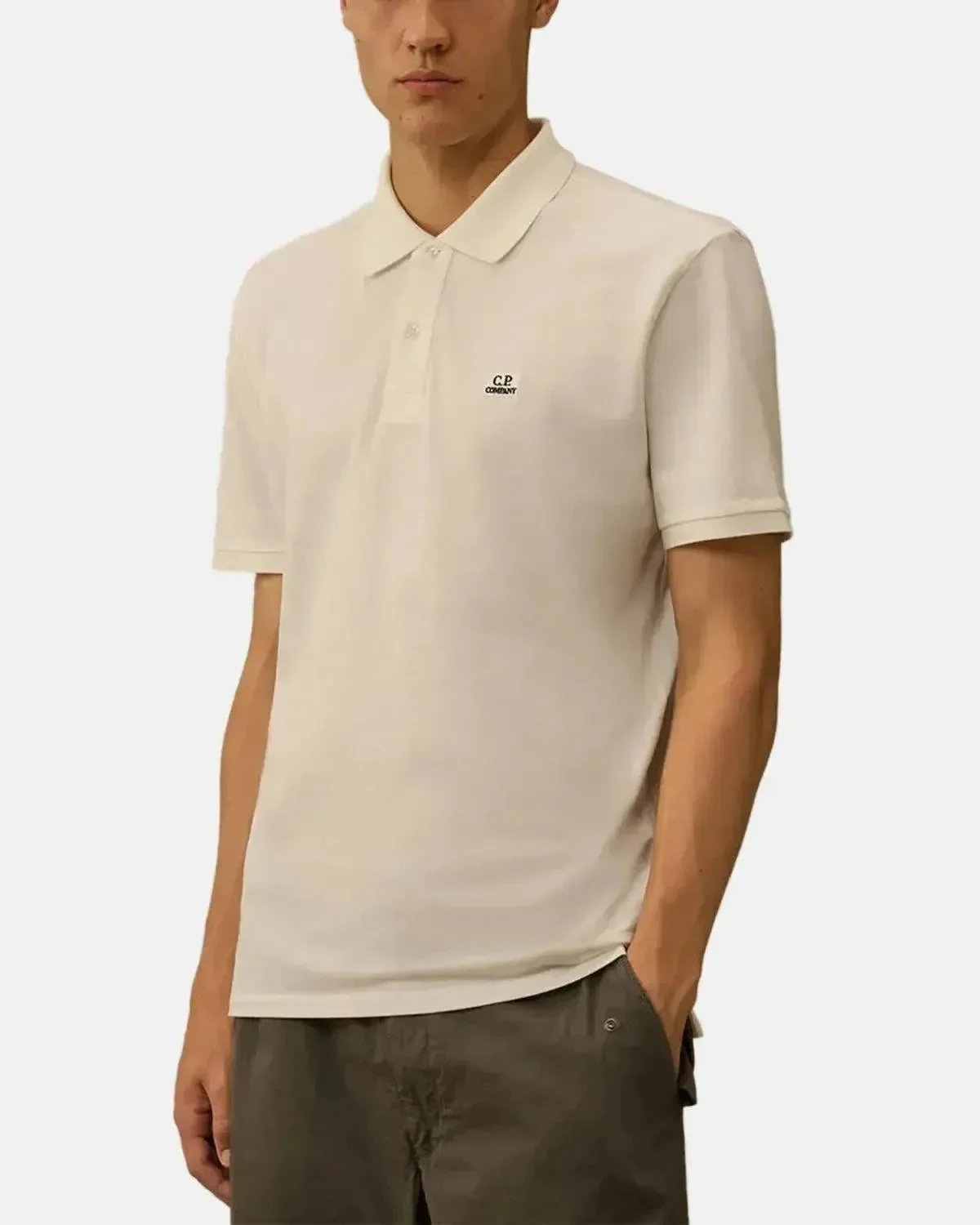 CP COMPANY MENS STRETCH PIQUET SHORT SLEEVE POLO GAUZE WHITE - Image 2