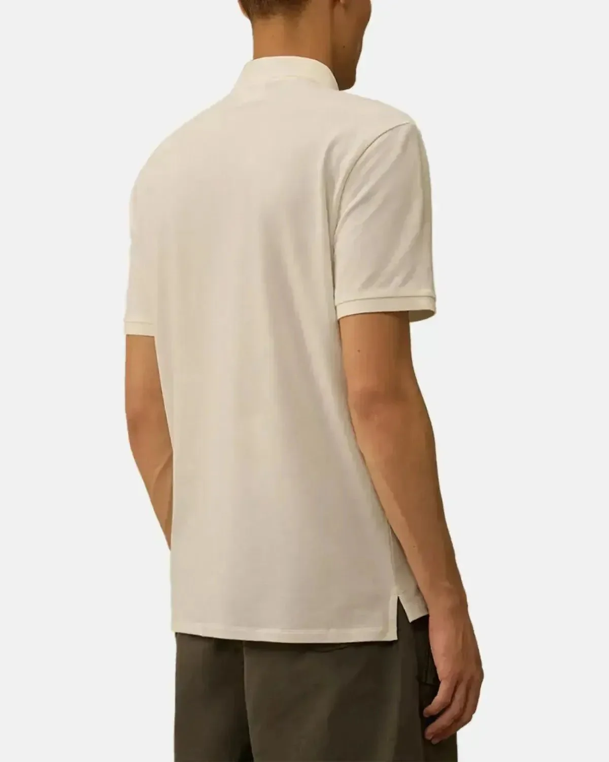 CP COMPANY MENS STRETCH PIQUET SHORT SLEEVE POLO GAUZE WHITE - Image 3