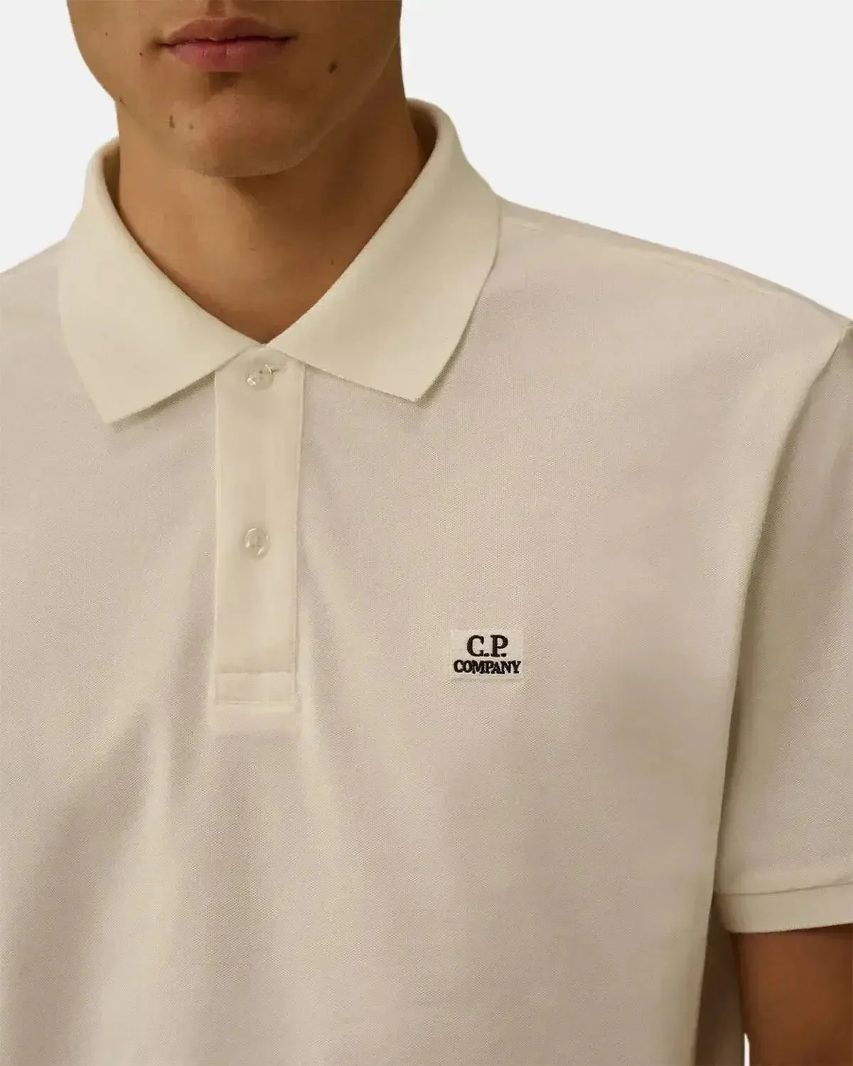 CP COMPANY MENS STRETCH PIQUET SHORT SLEEVE POLO GAUZE WHITE - Image 5