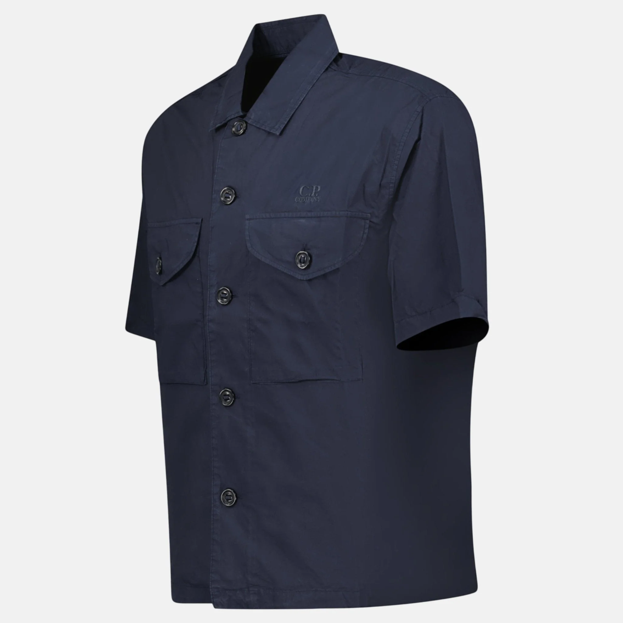 CP Company Popeline Boxy Short Sleeve Shirt Total Eclipse - Image 3