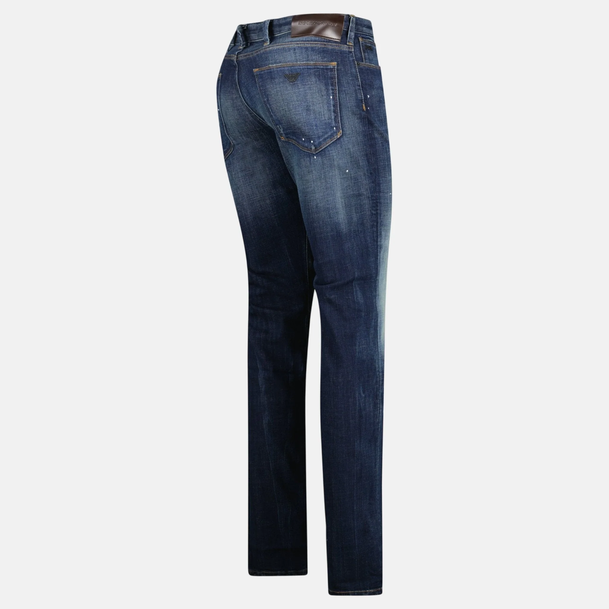 Emporio Armani J06 Slim Fit 5 Pocket Paint Splatter Jeans Blue - Image 3