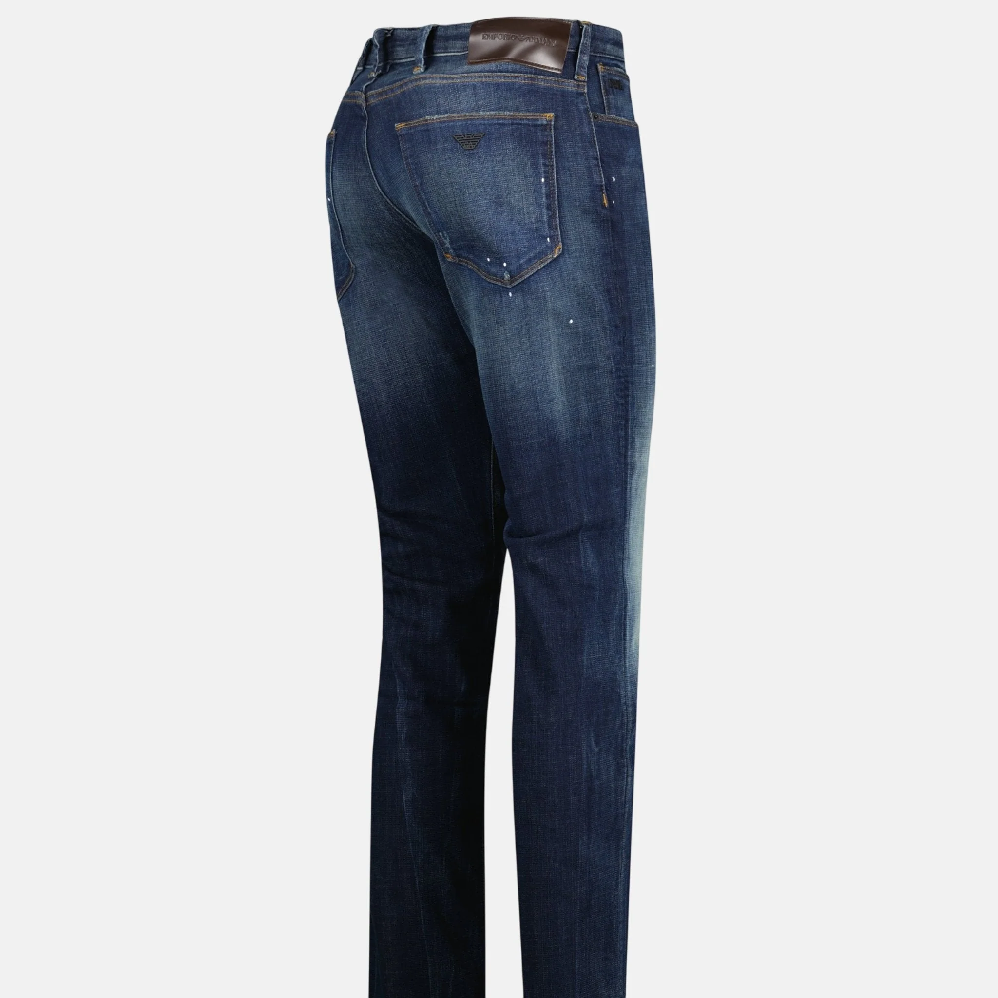 Emporio Armani J06 Slim Fit 5 Pocket Paint Splatter Jeans Blue - Image 4