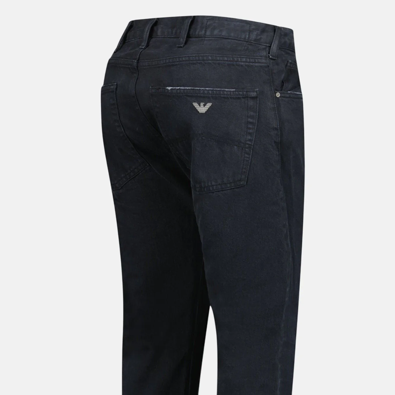 Emporio Armani J45 Slim Fit 5 Pocket Silver Logo Distressed Patch Jeans Black - Image 3
