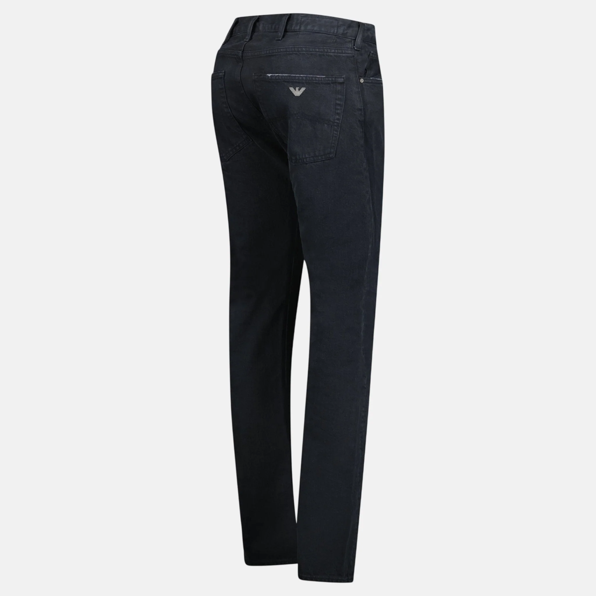 Emporio Armani J45 Slim Fit 5 Pocket Silver Logo Distressed Patch Jeans Black - Image 4