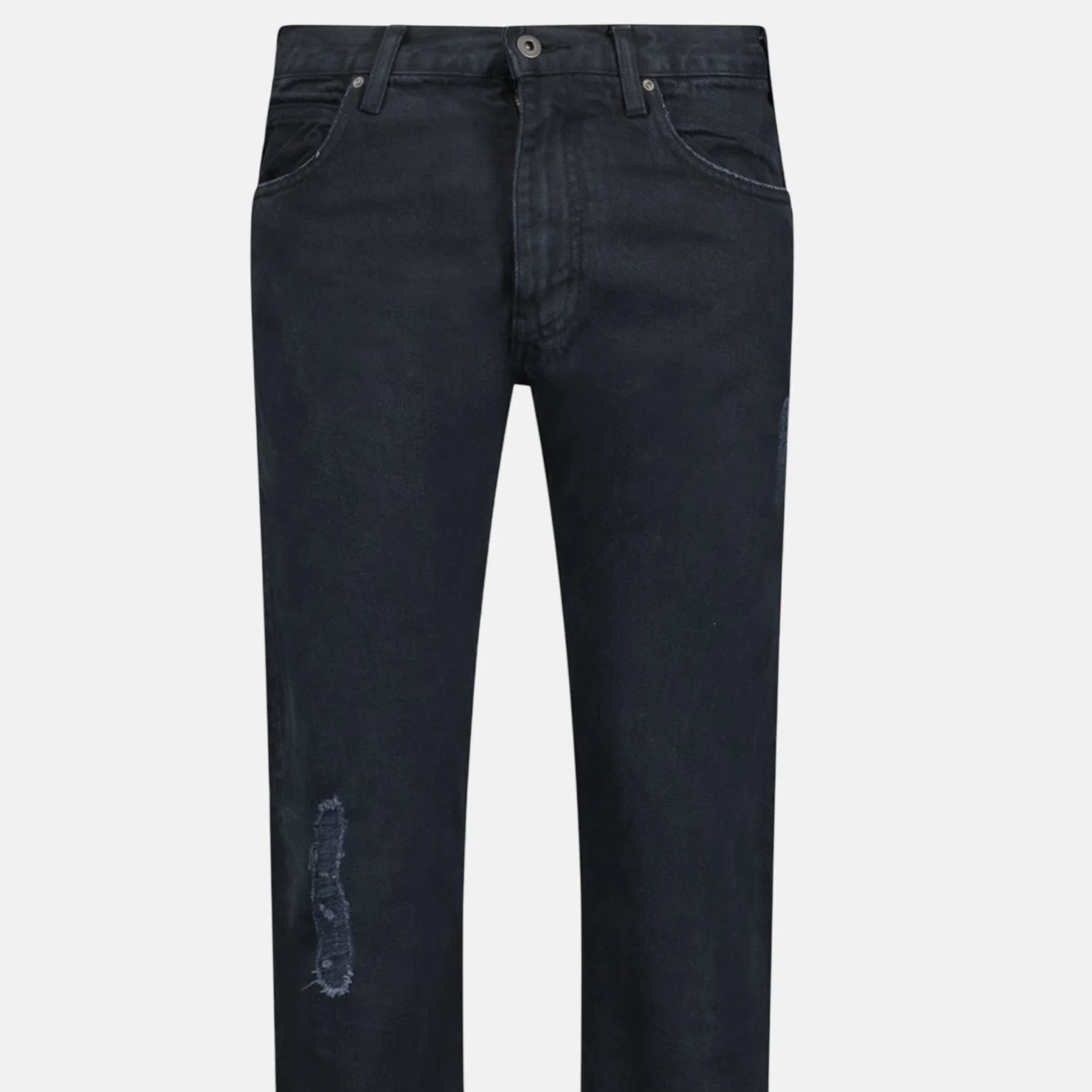 Emporio Armani J45 Slim Fit 5 Pocket Silver Logo Distressed Patch Jeans Black - Image 5
