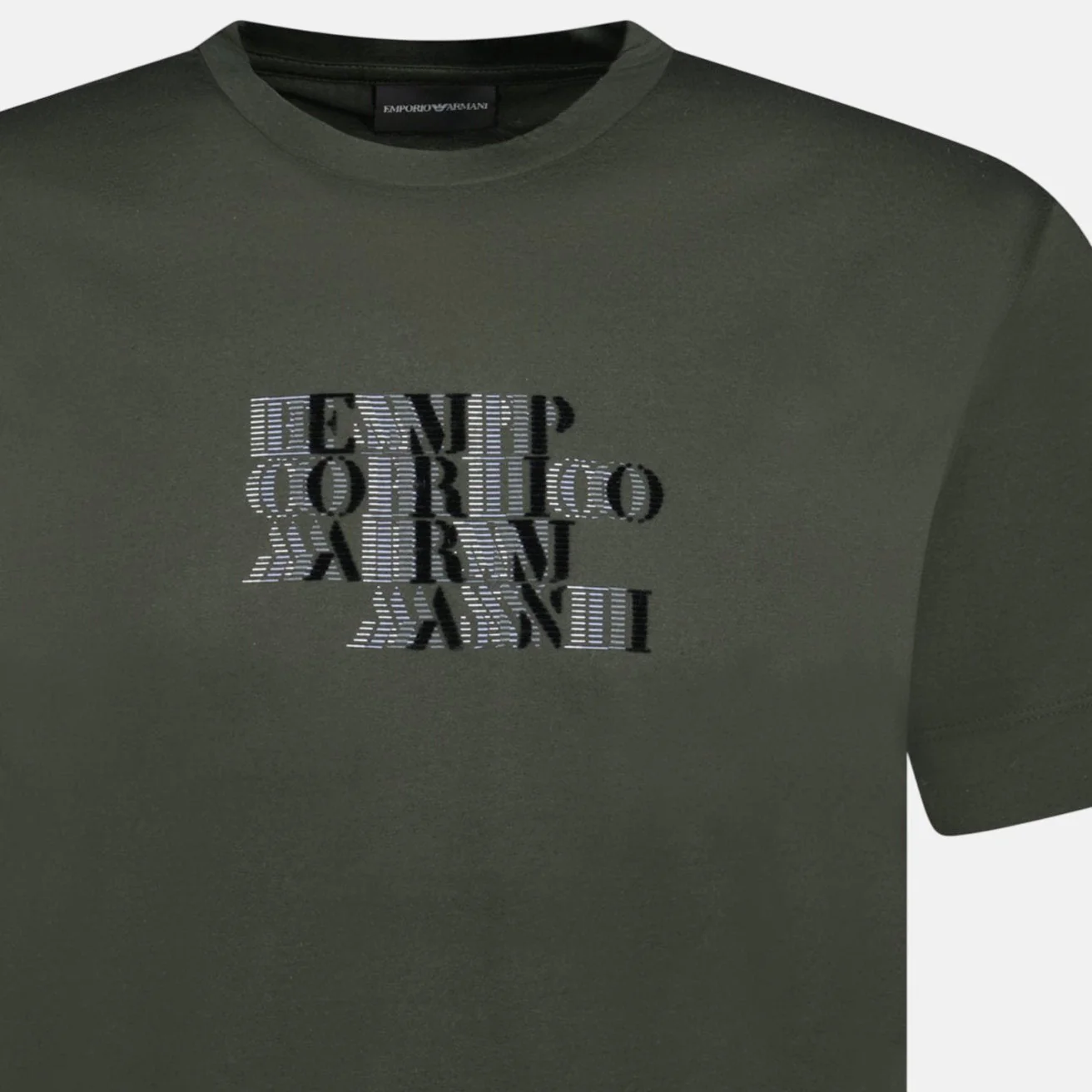 Emporio Armani Velvet Writing Logo Mercerised T-Shirt Khaki Green - Image 3