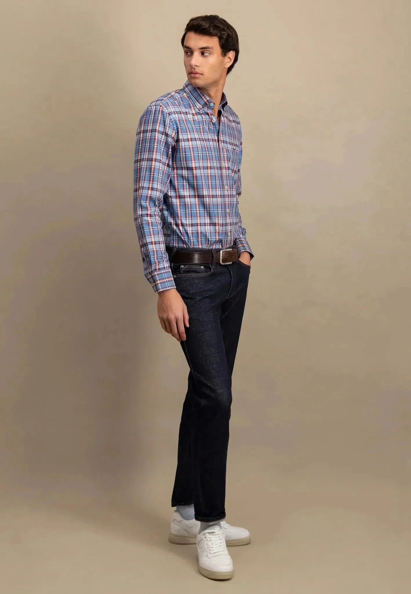 Fynch-Hatton Classic Mixed Check Shirt Cloud Blue - Image 3