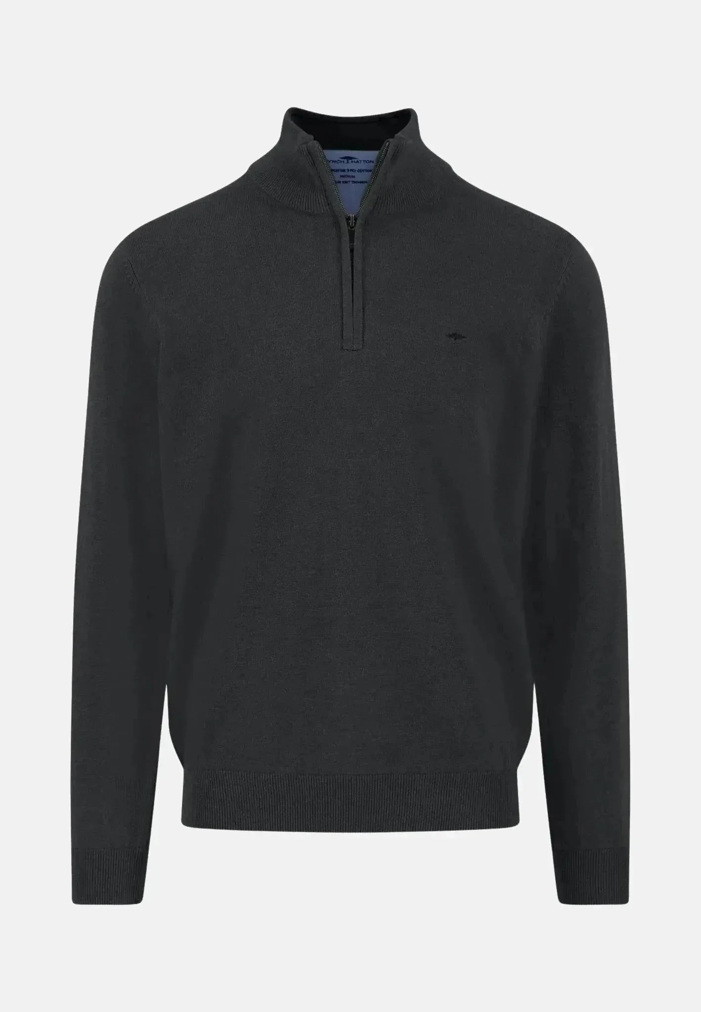 Fynch-Hatton Fine Knit Cotton 1/4 Zip Black