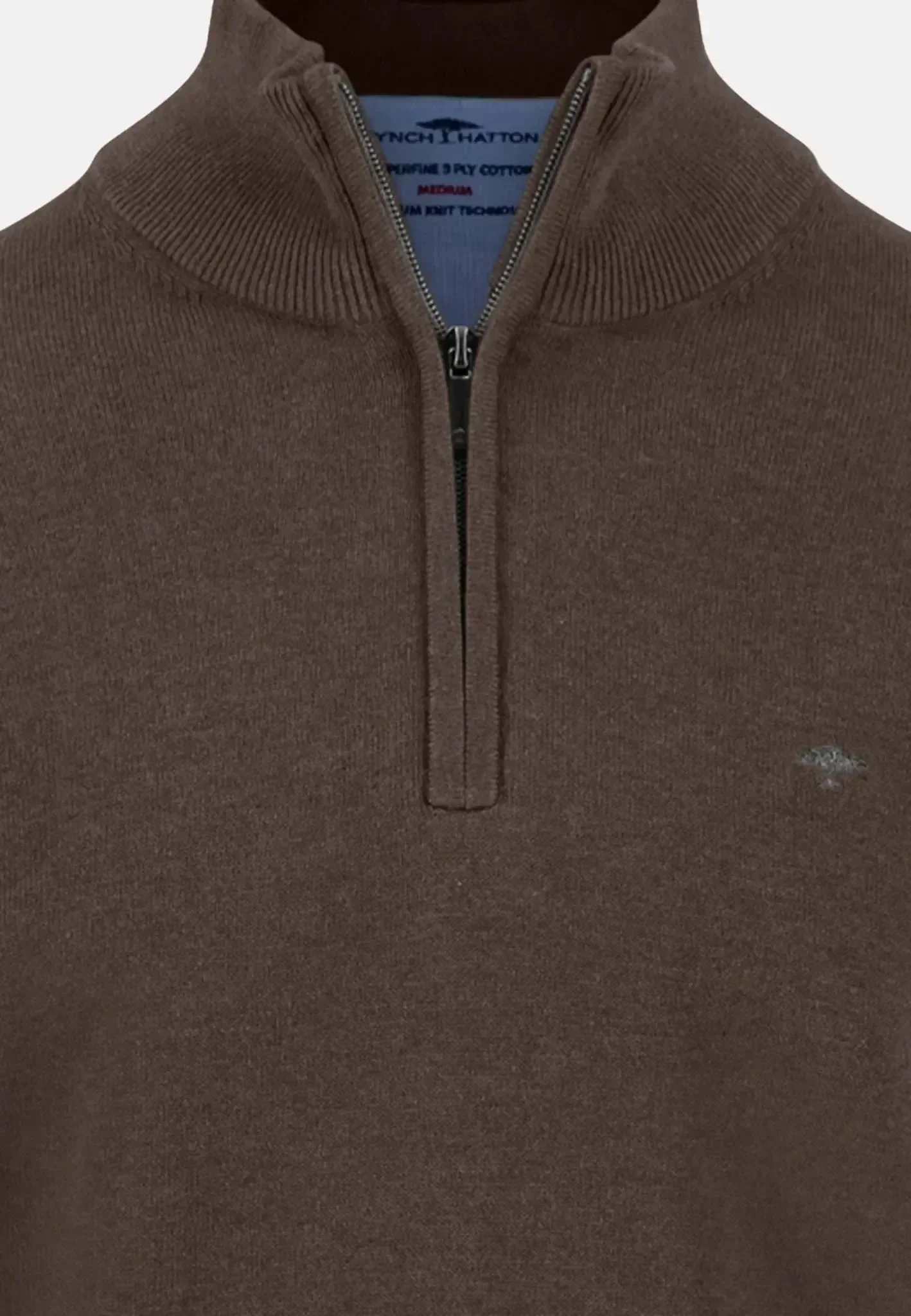 Fynch-Hatton Fine Knit Cotton 1/4 Zip Earth - Image 3