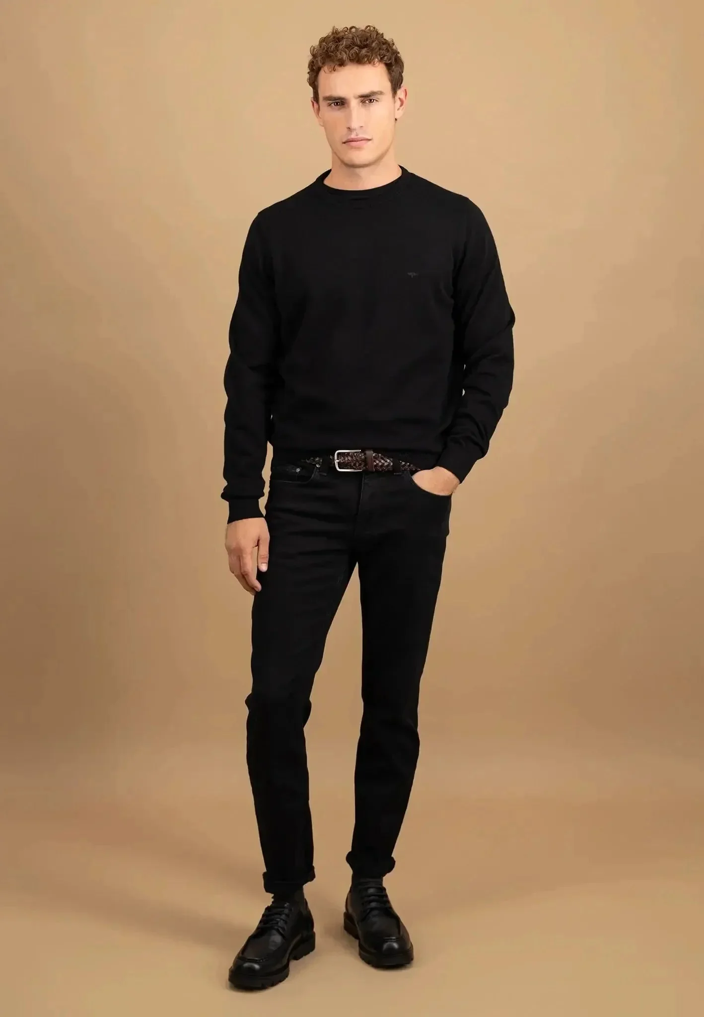 Fynch-Hatton Fine Knit Cotton Crewneck Black - Image 3