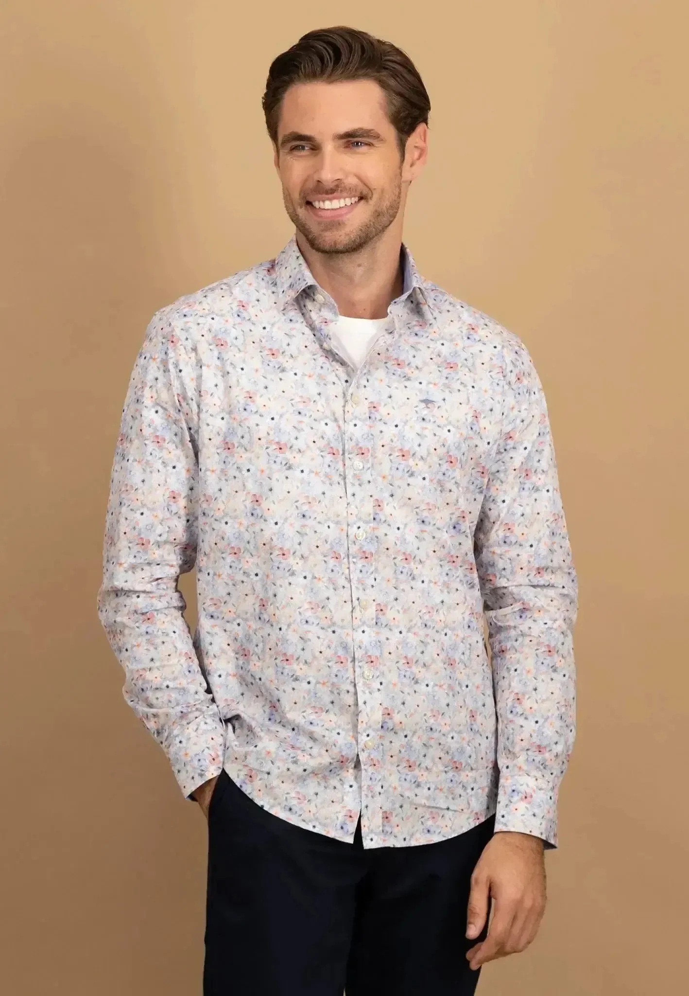 Fynch-Hatton Floral Kent Collar Shirt Peach - Image 2