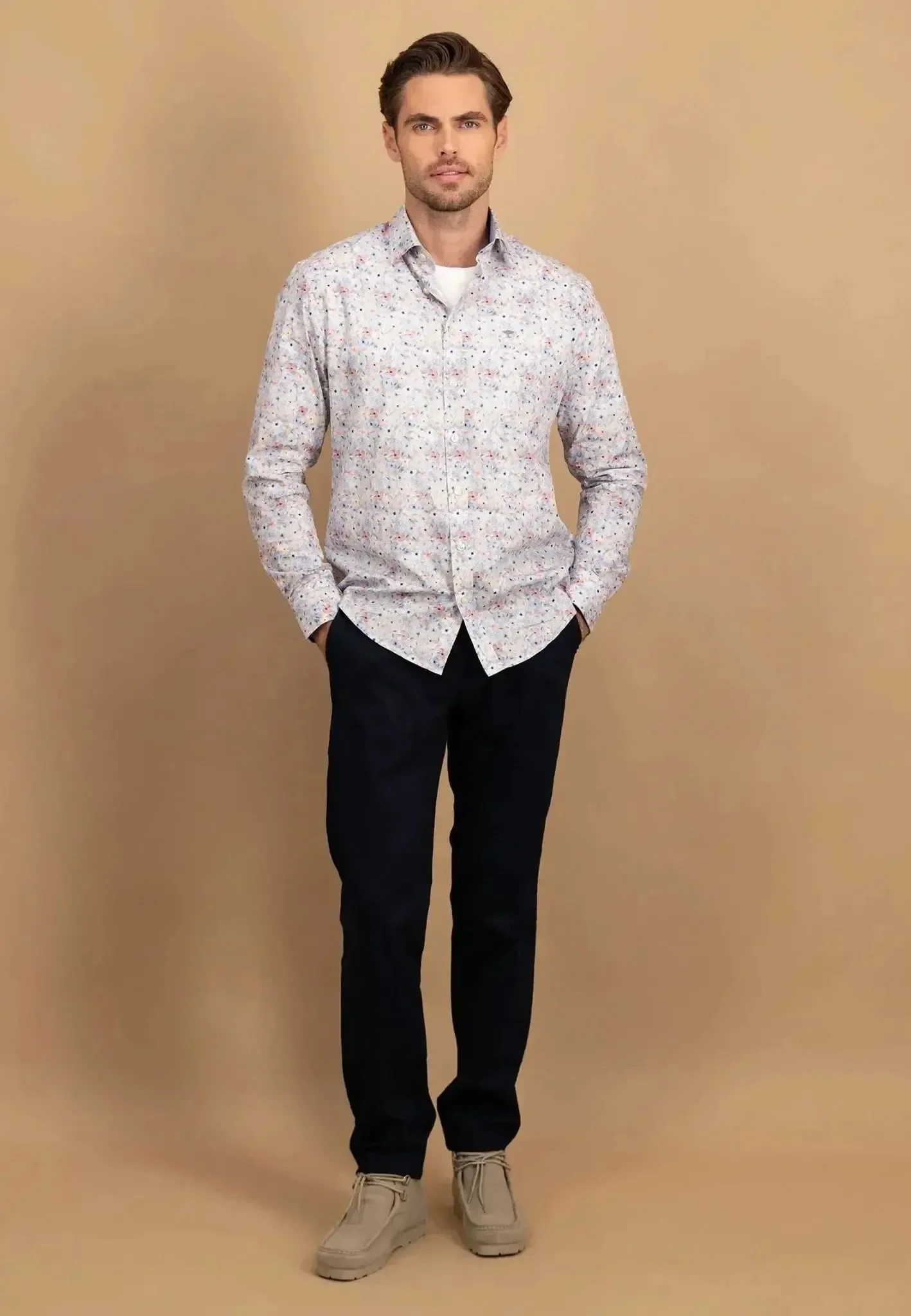 Fynch-Hatton Floral Kent Collar Shirt Peach - Image 3