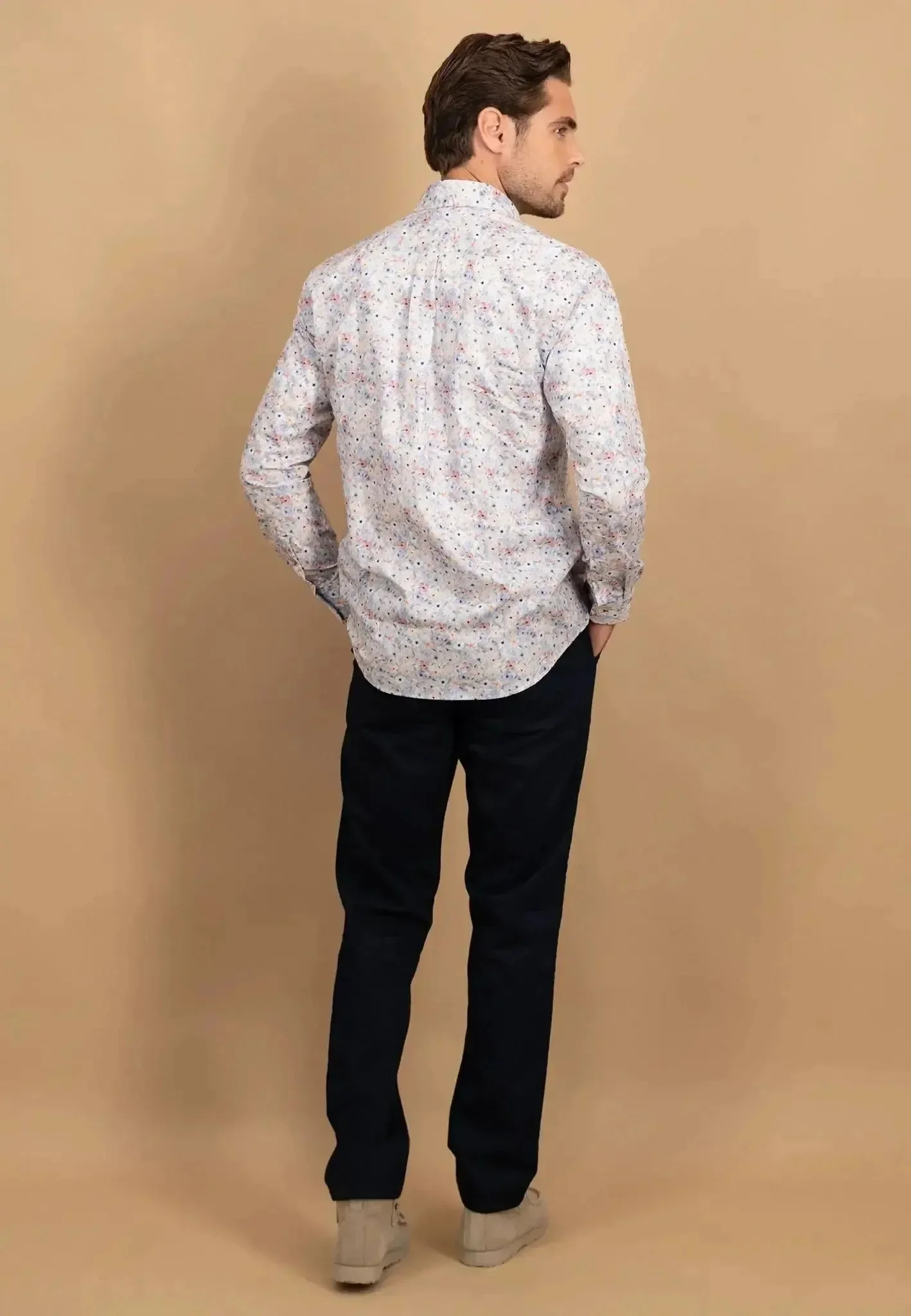 Fynch-Hatton Floral Kent Collar Shirt Peach - Image 4