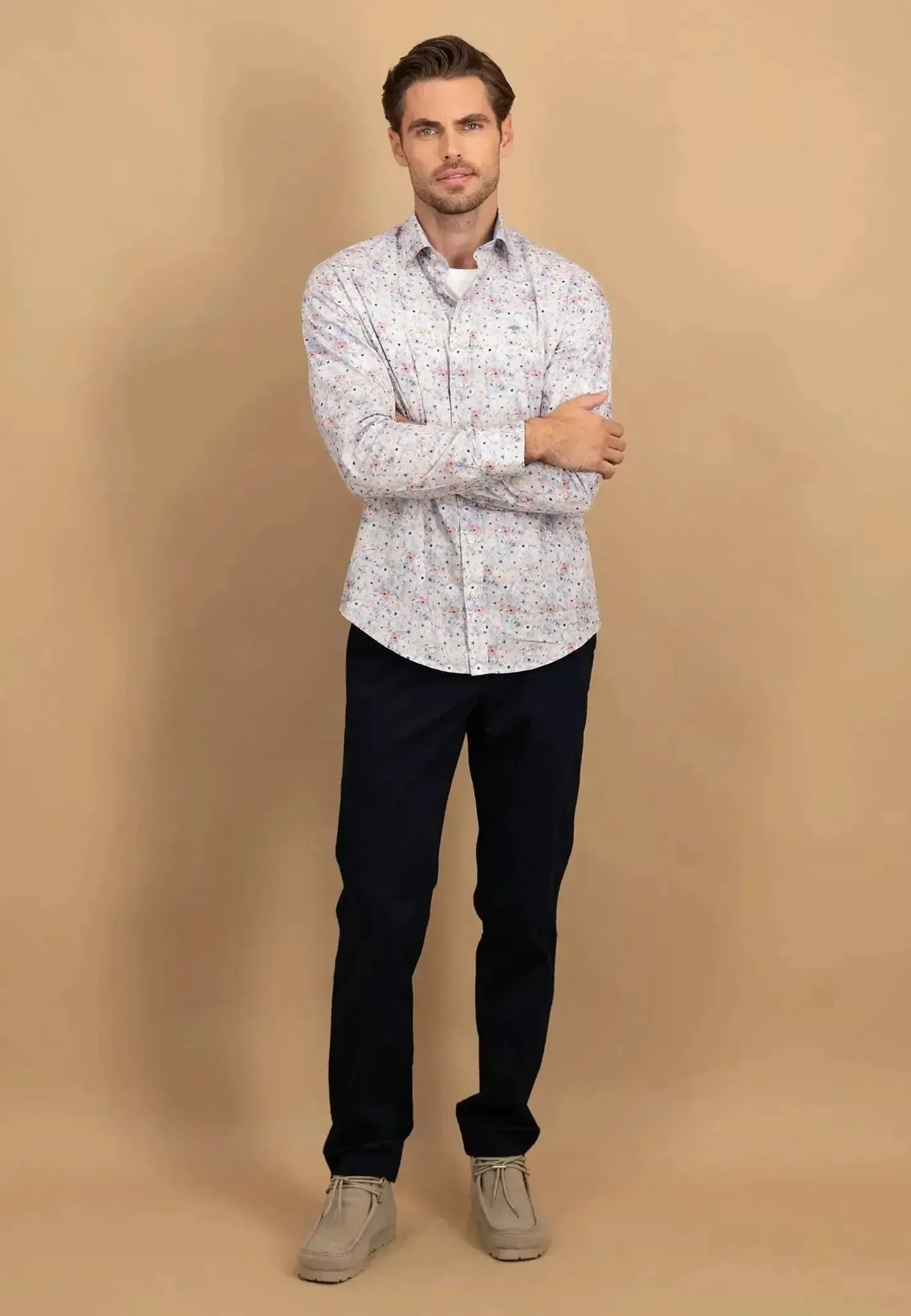 Fynch-Hatton Floral Kent Collar Shirt Peach - Image 5