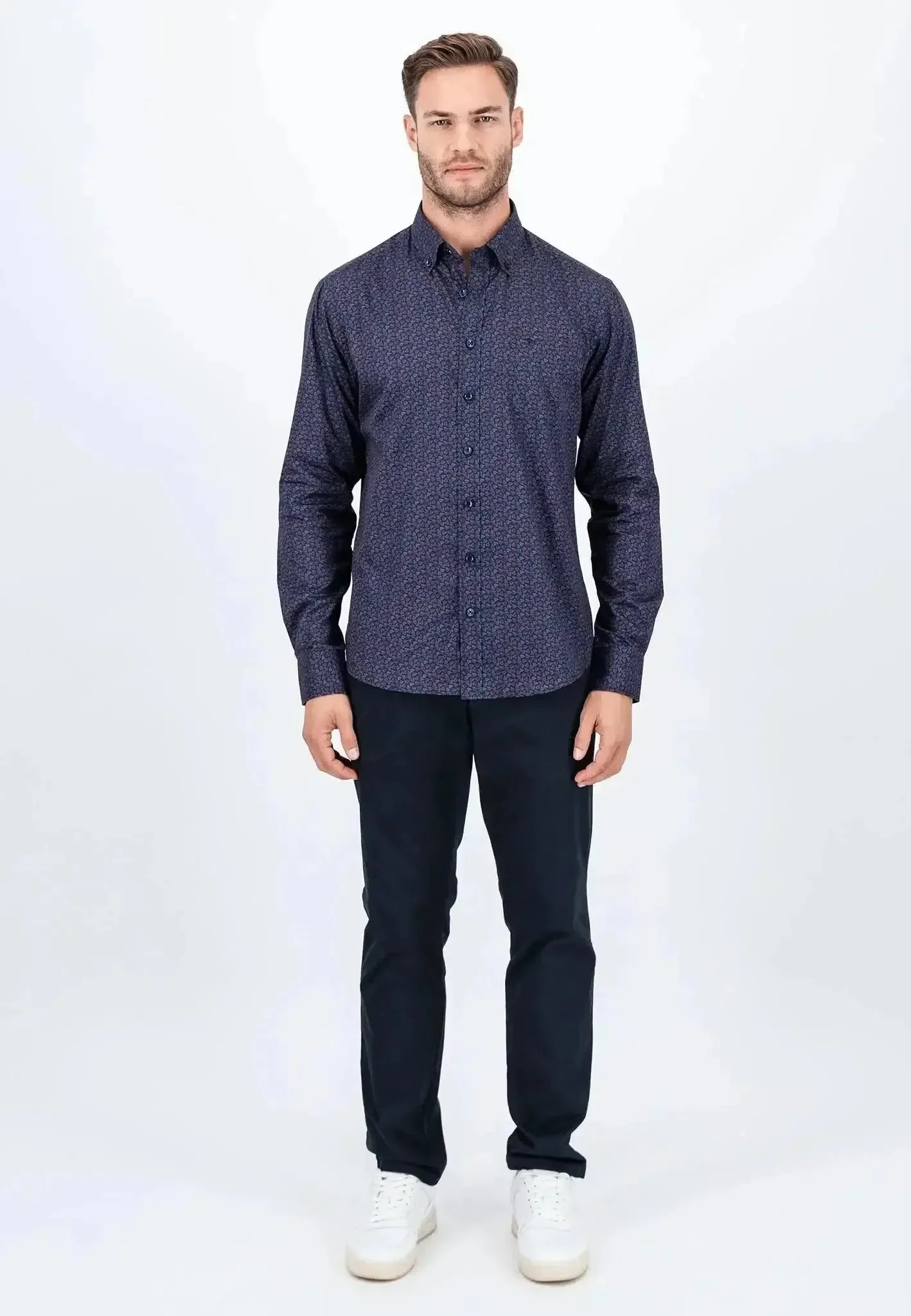 Fynch-Hatton Leaf Print Mix Shirt Pale Blush - Image 3