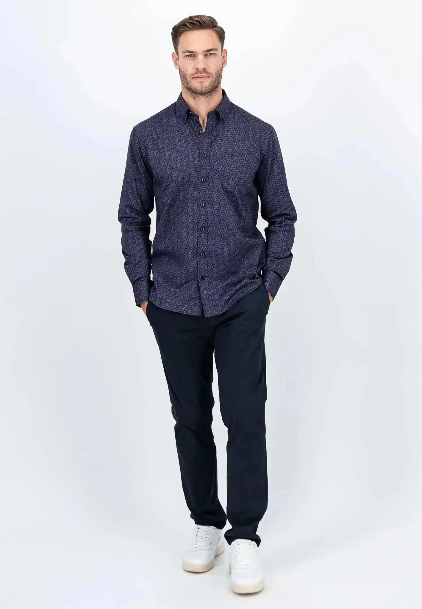 Fynch-Hatton Leaf Print Mix Shirt Pale Blush - Image 6