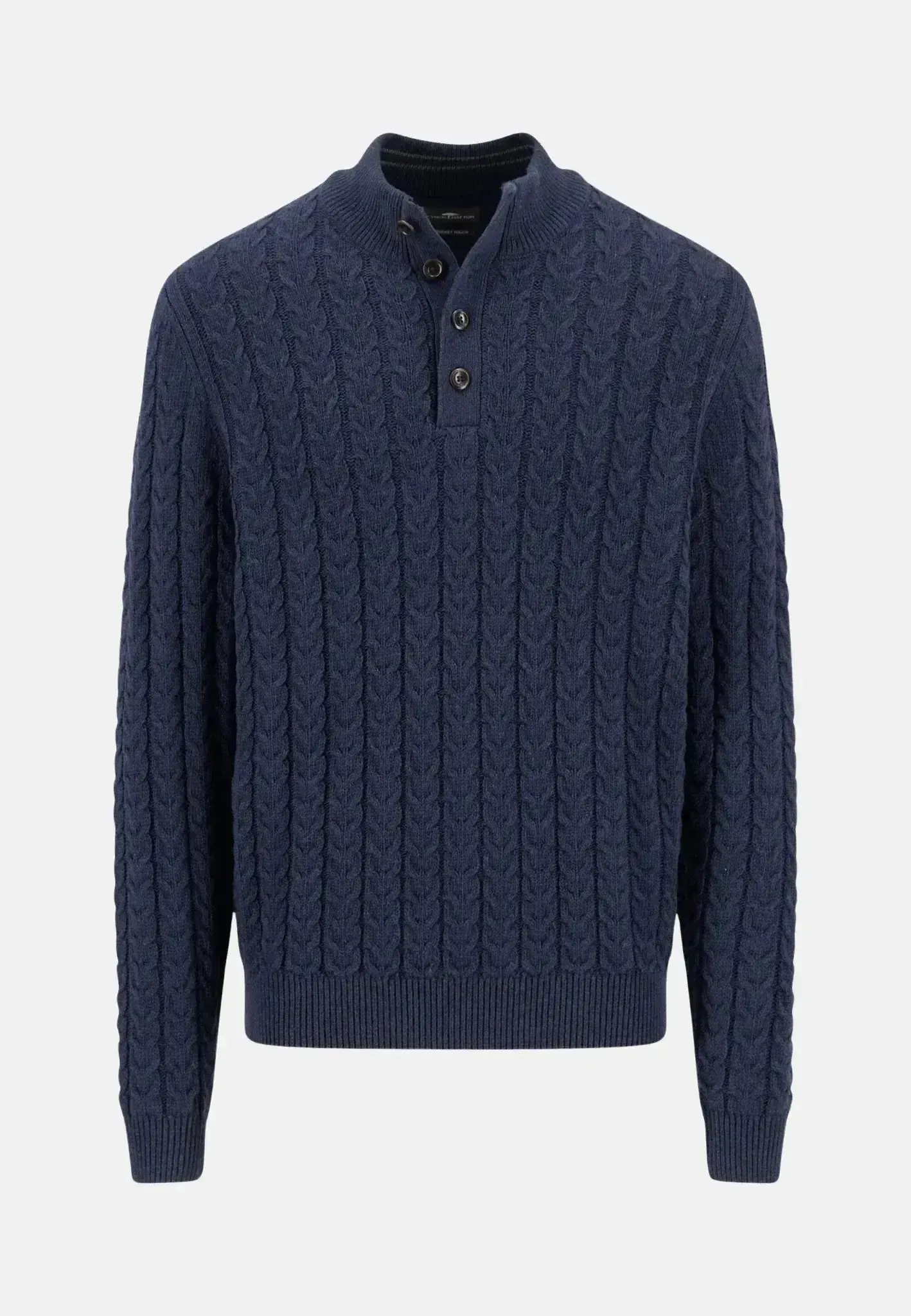 Fynch-Hatton Mens Cotton-Wool Button Neck Cable Knit Sweater Navy