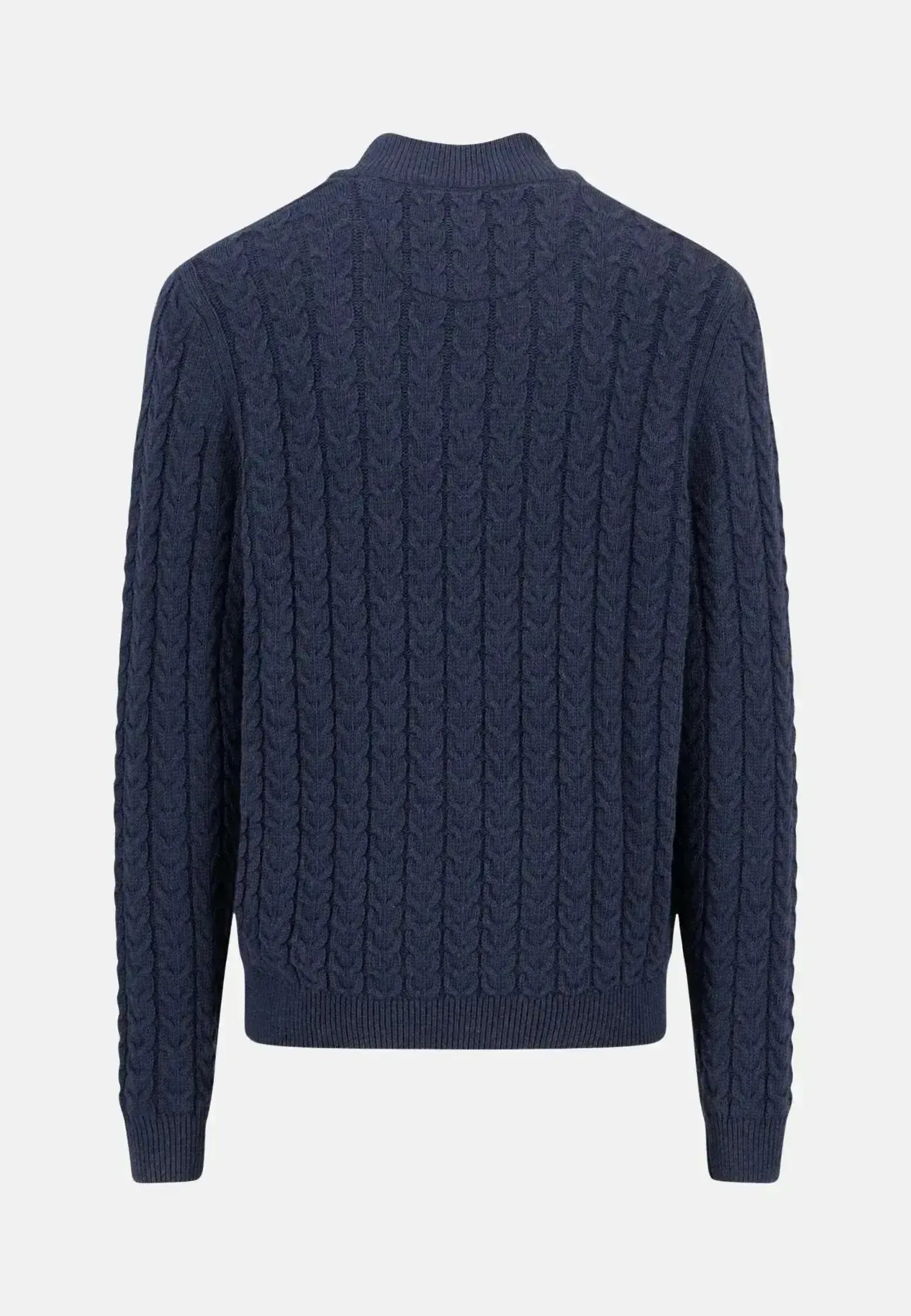 Fynch-Hatton Mens Cotton-Wool Button Neck Cable Knit Sweater Navy - Image 2