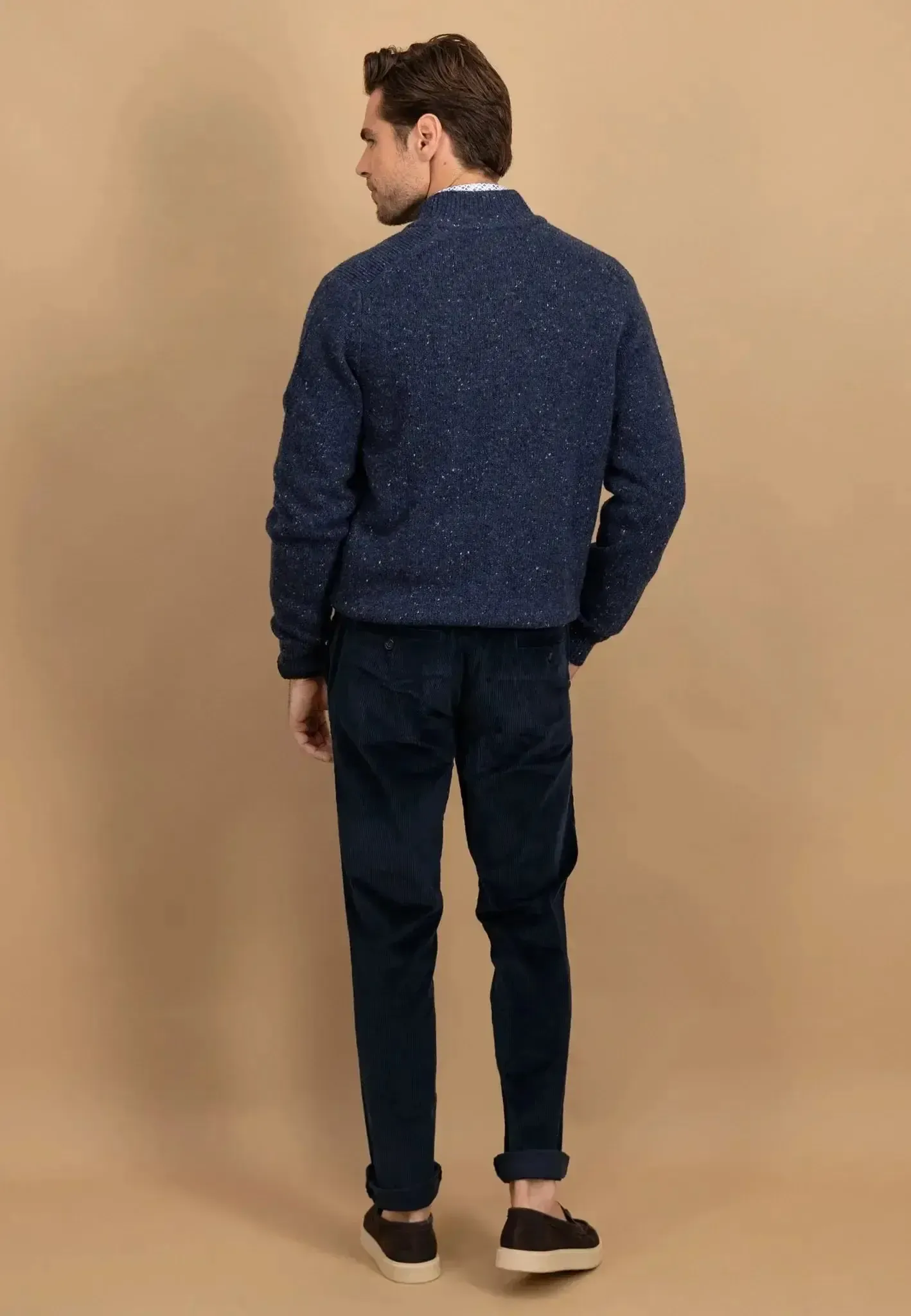 Fynch-Hatton Mens Donegal Wool Zip Cardigan Navy - Image 4