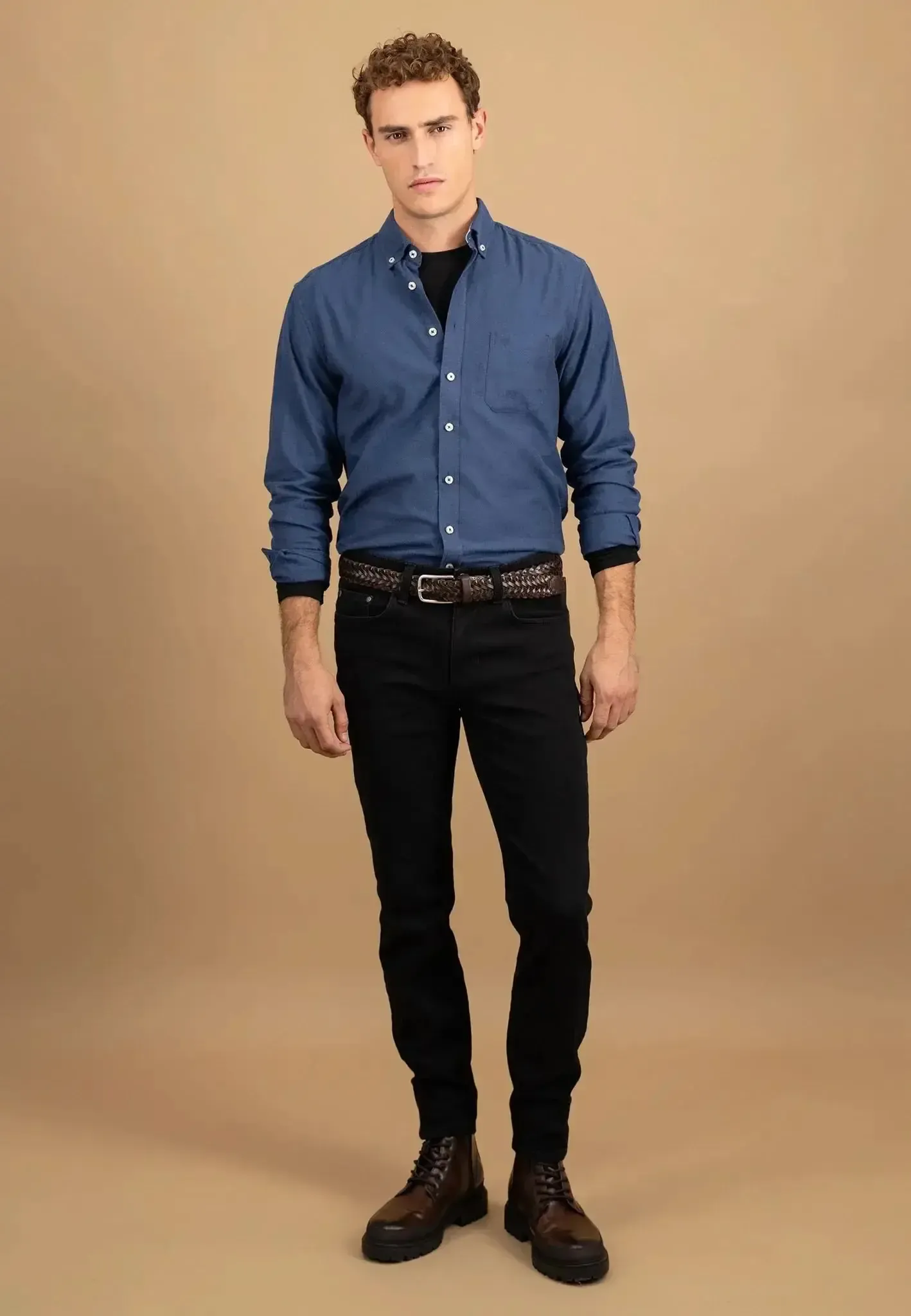 Fynch-Hatton Mens Essential Flannel Button Down Shirt Navy - Image 3