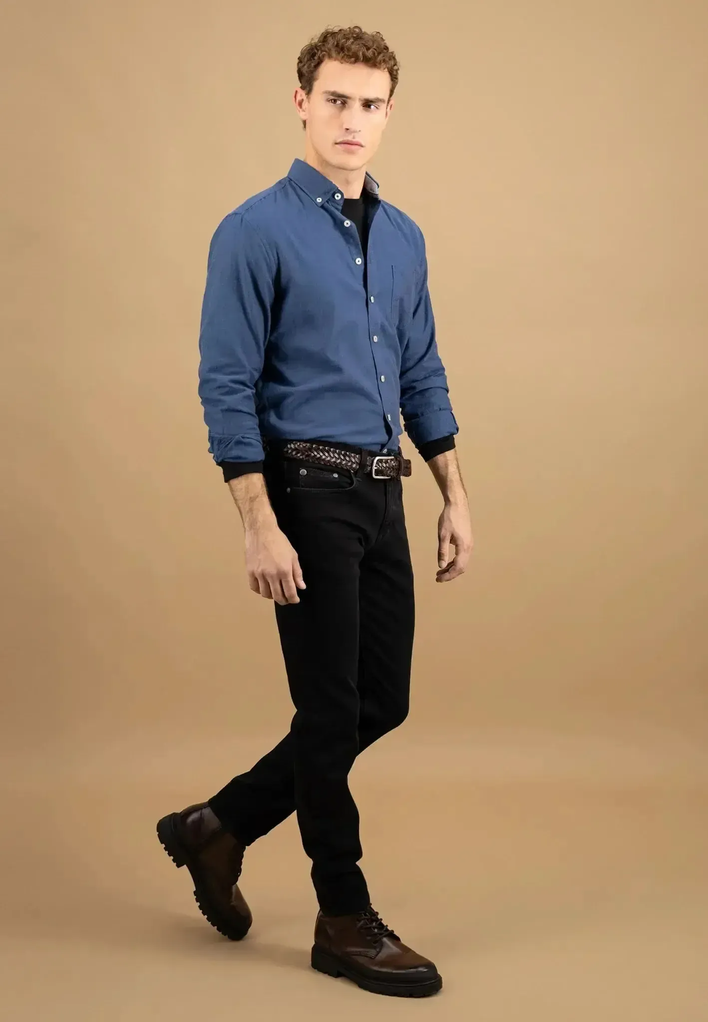 Fynch-Hatton Mens Essential Flannel Button Down Shirt Navy - Image 5