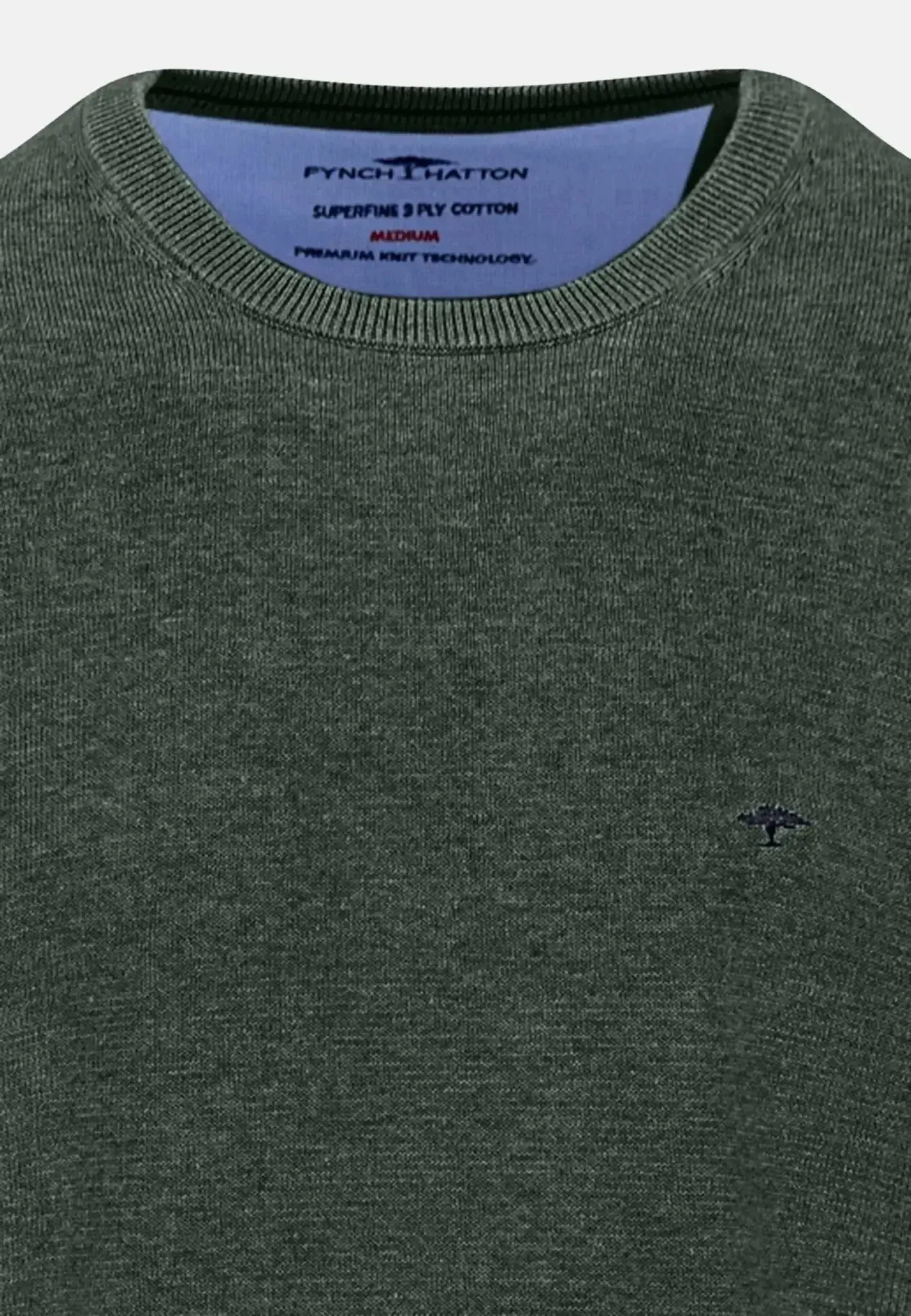 Fynch-Hatton Mens Fine Knit Cotton Crewneck Dark Ivy - Image 3