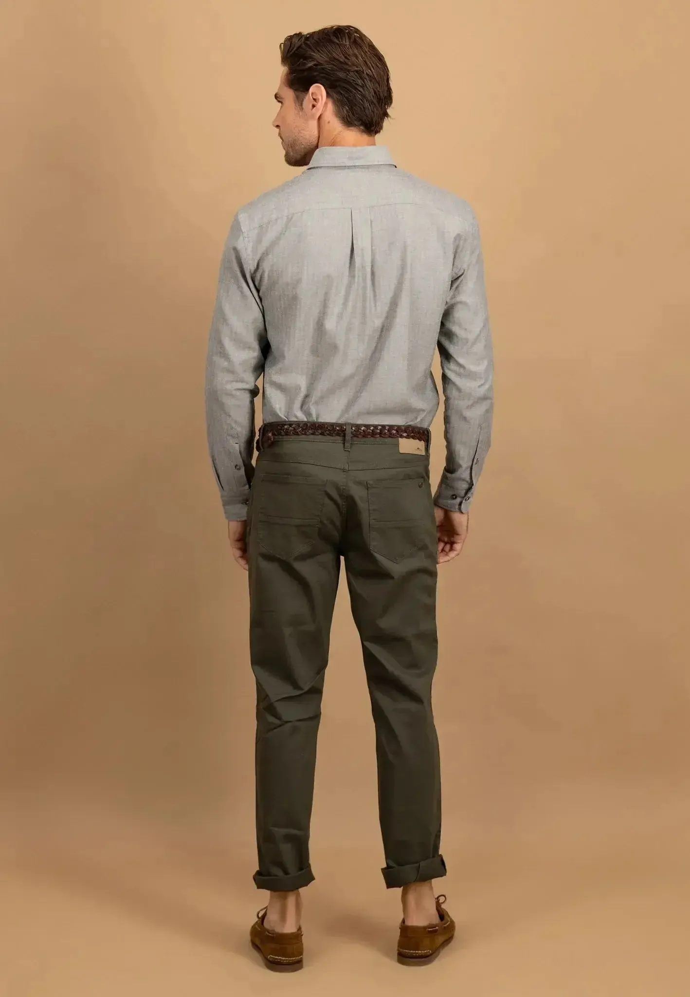 Fynch-Hatton Mens Herringbone Flannel Button Down Shirt Dark Ivy - Image 4