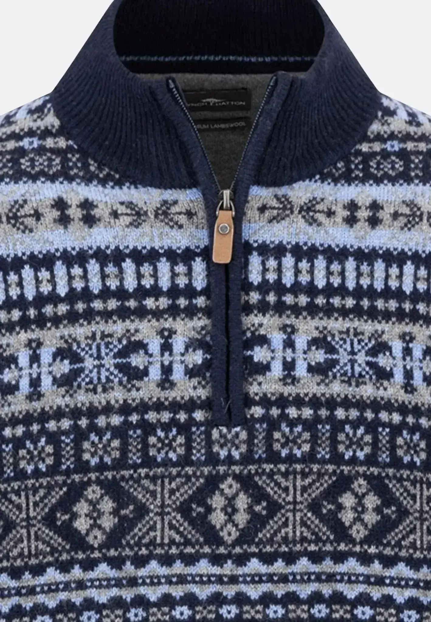 Fynch-Hatton Mens Lambswool Jacquard 1/4 Zip Knit Navy - Image 3