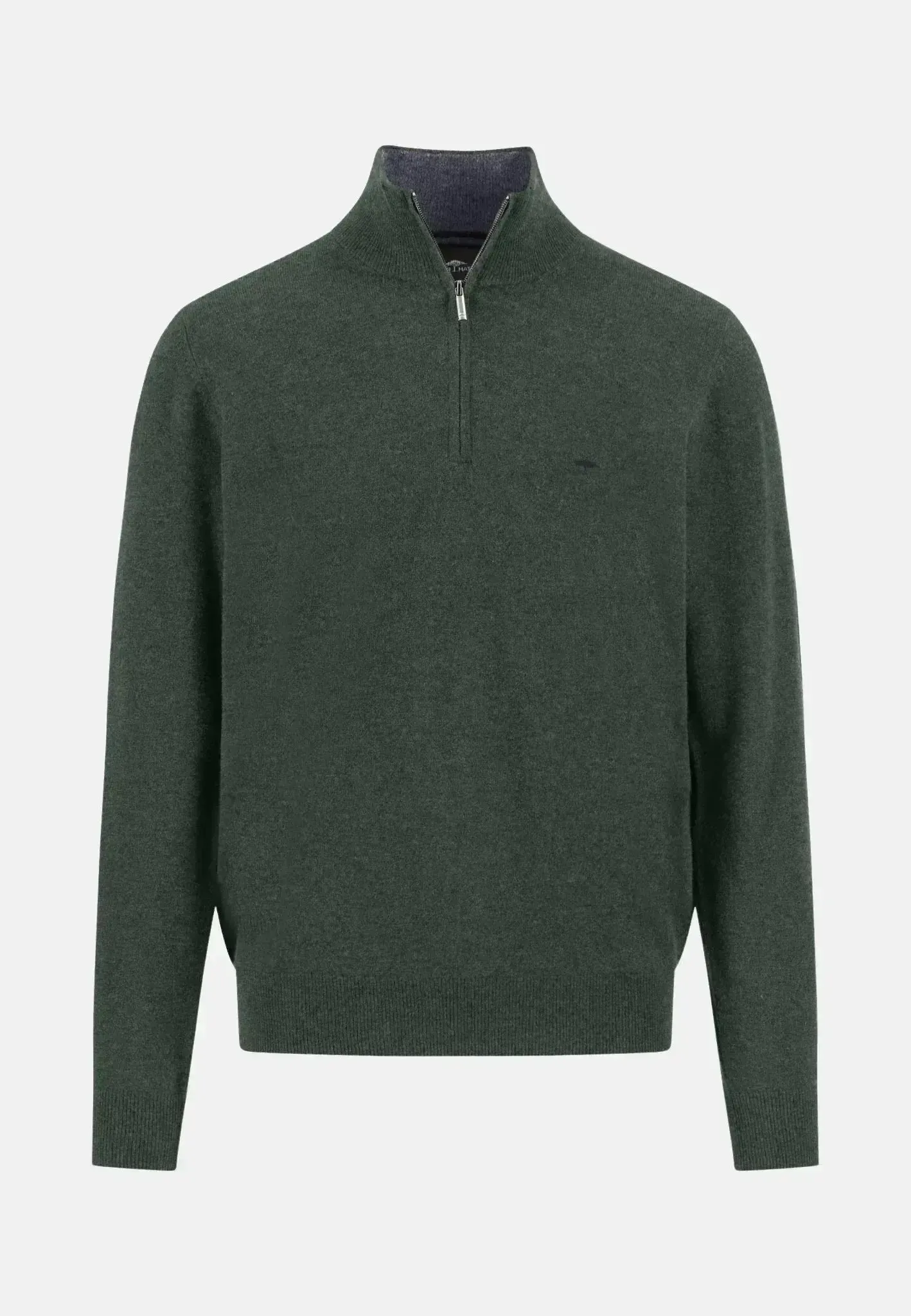 Fynch-Hatton Mens Merino Wool Cashmere 1/4 Zip Knit Dark Ivy