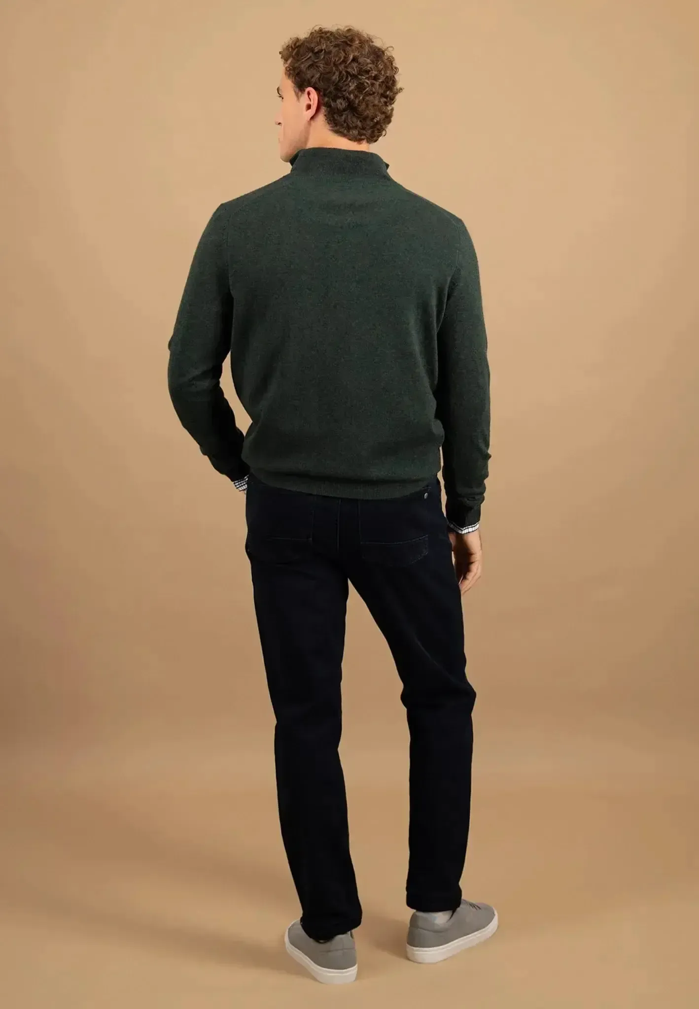 Fynch-Hatton Mens Merino Wool Cashmere 1/4 Zip Knit Dark Ivy - Image 4