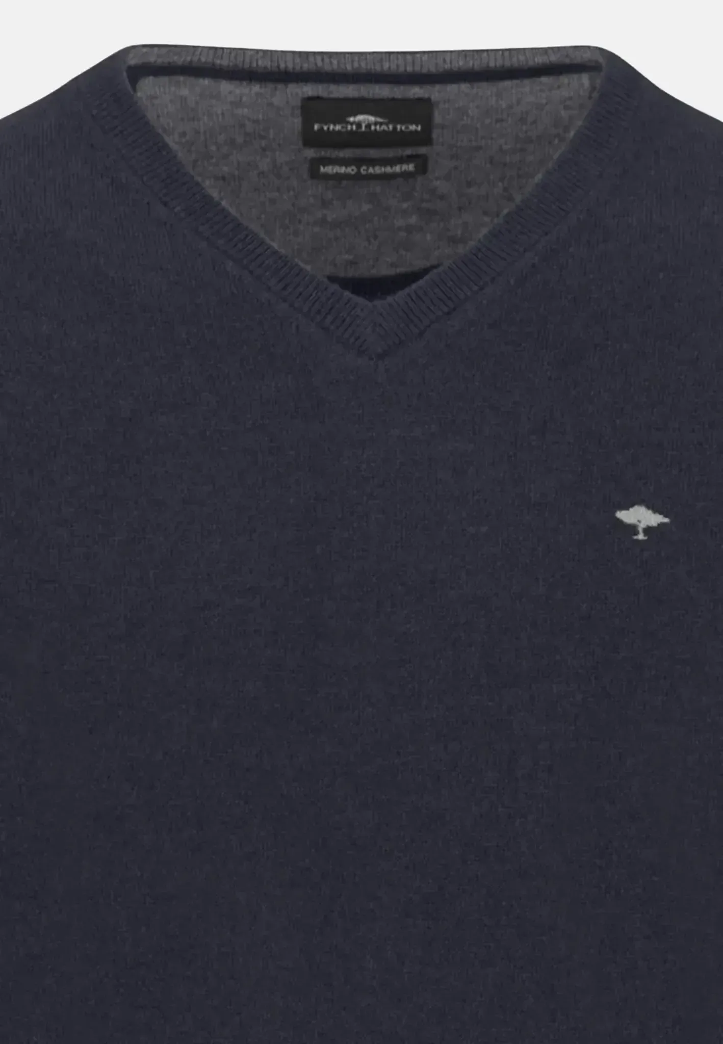 Fynch-Hatton Mens Merino Wool Cashmere V-Neck Knit Navy - Image 3