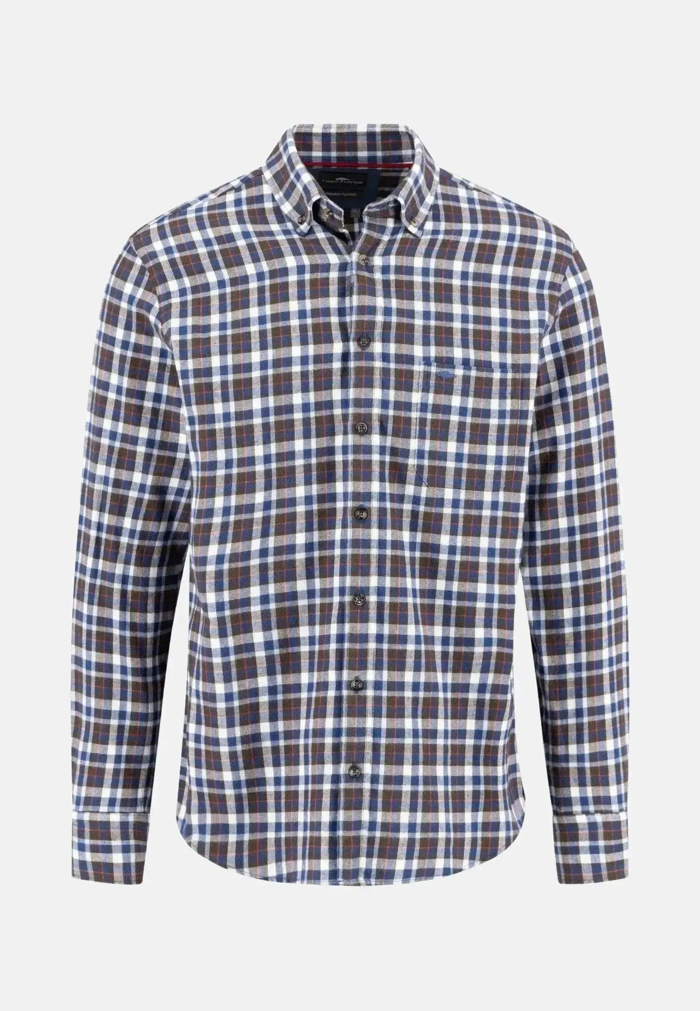 Fynch-Hatton Mens Premium Flannel Check Button Down Shirt Dark Chocolate