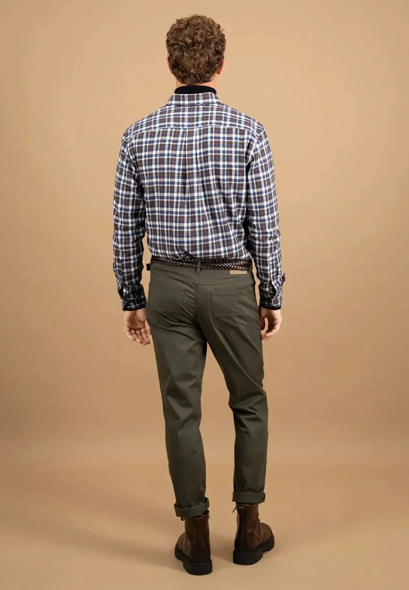 Fynch-Hatton Mens Premium Flannel Check Button Down Shirt Dark Chocolate - Image 4