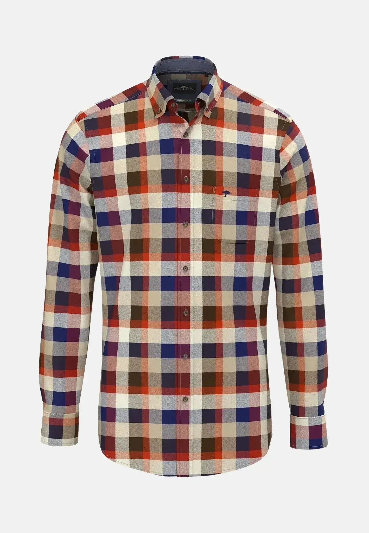 Fynch-Hatton Mens Square Flannel Check Shirt Garnet Red
