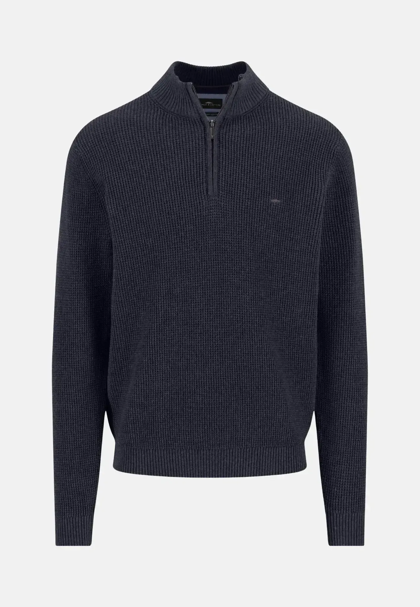 Fynch-Hatton Mens Structured Cotton 1/4 Zip Knit Navy