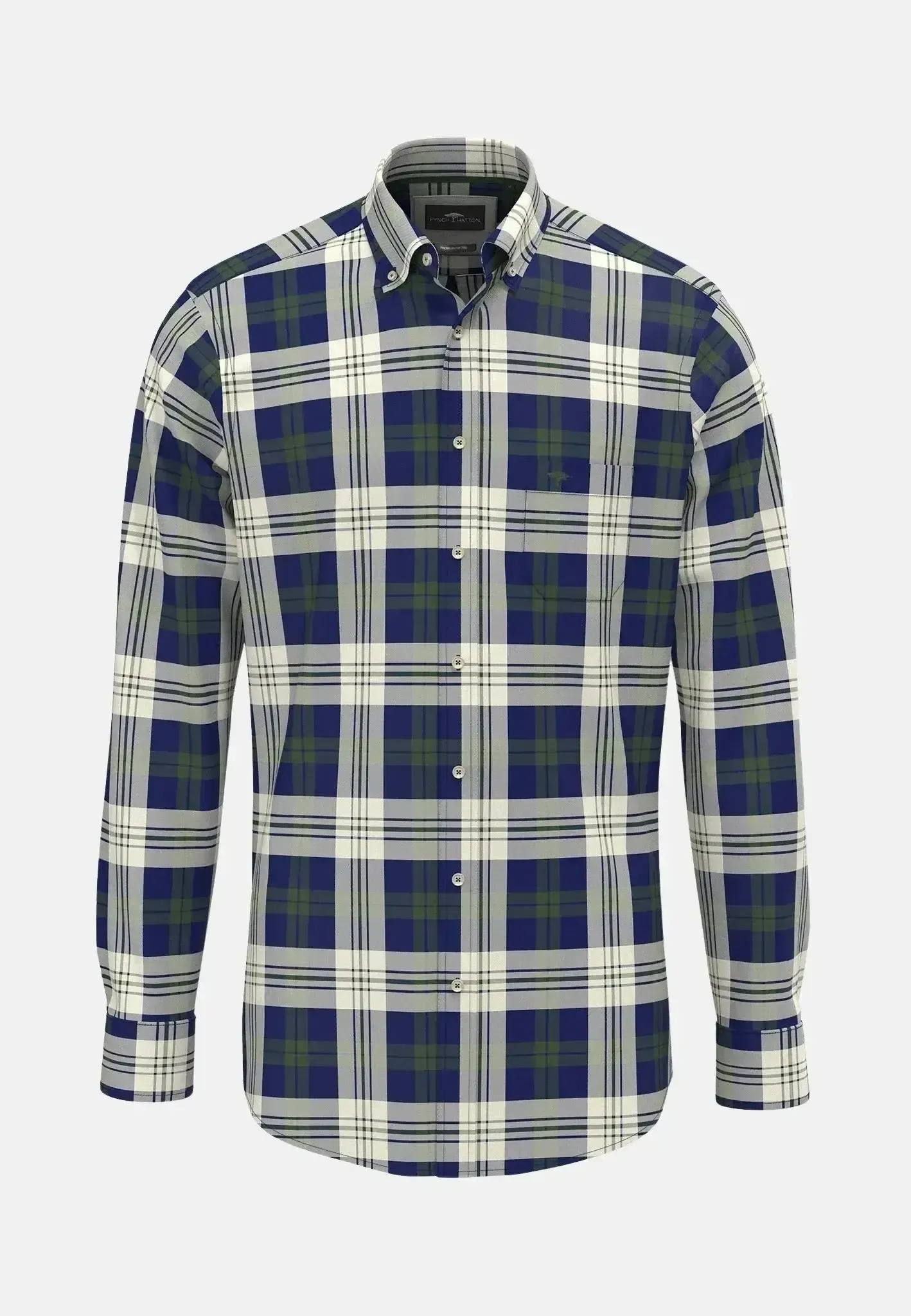 Fynch-Hatton Mens Washed Oxford Check Button Down Shirt Dark Leaf