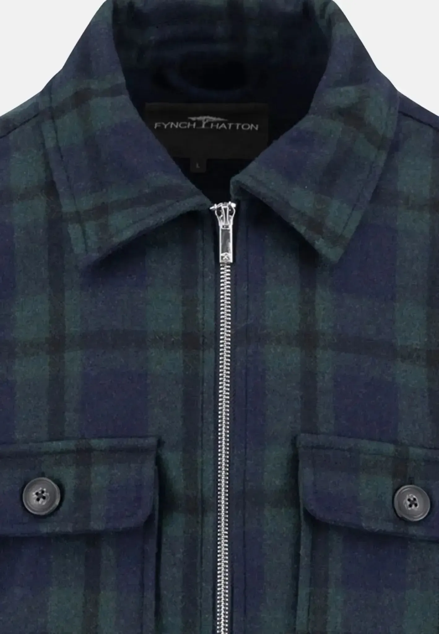 Fynch-Hatton Mens Wool Mix Checked Overshirt Dark Navy - Image 3