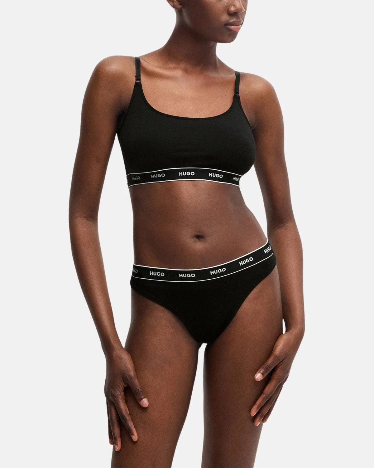 HUGO WOMENS 3 PACK THONGS BLACK - Image 2