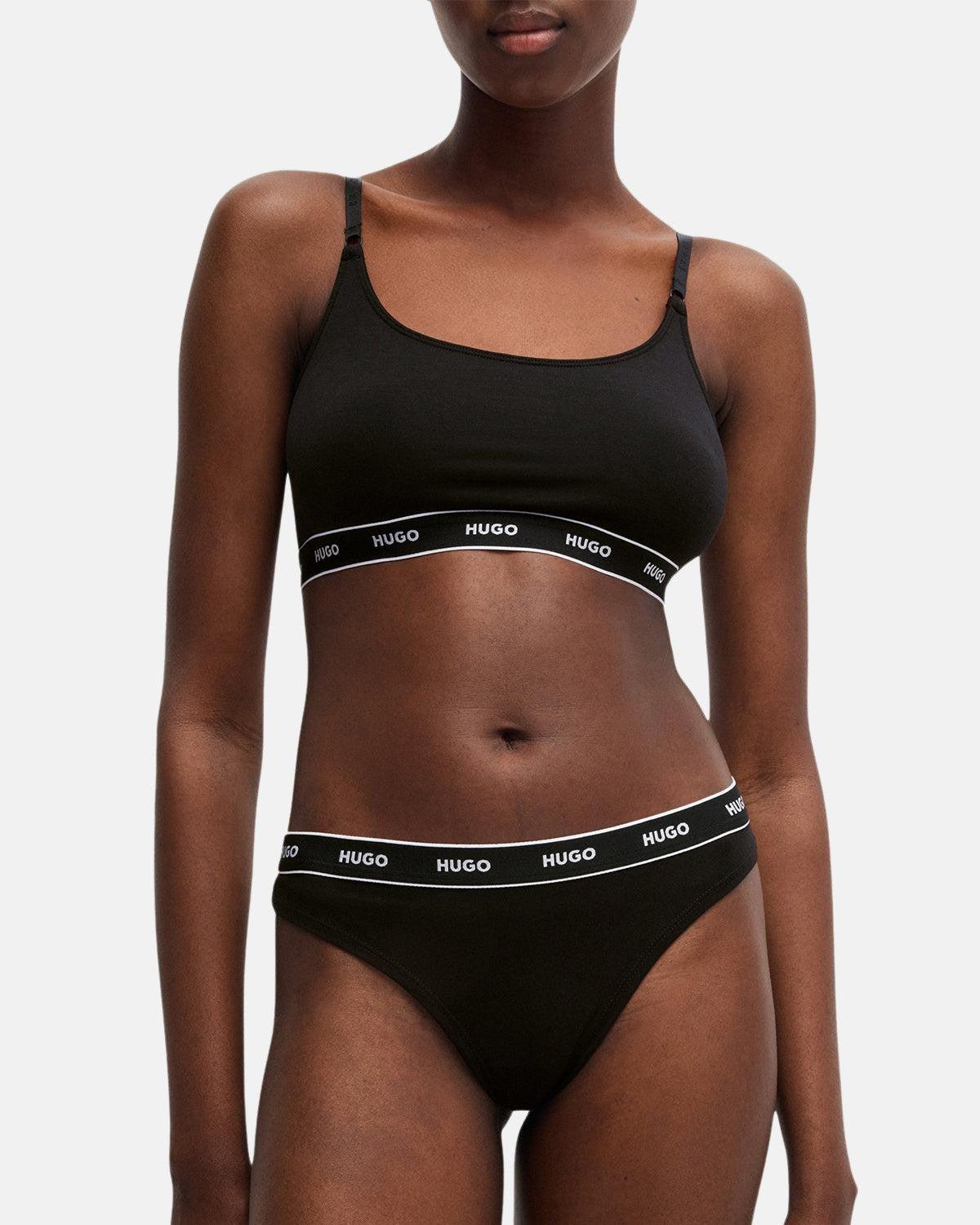 HUGO WOMENS 3 PACK THONGS BLACK - Image 4
