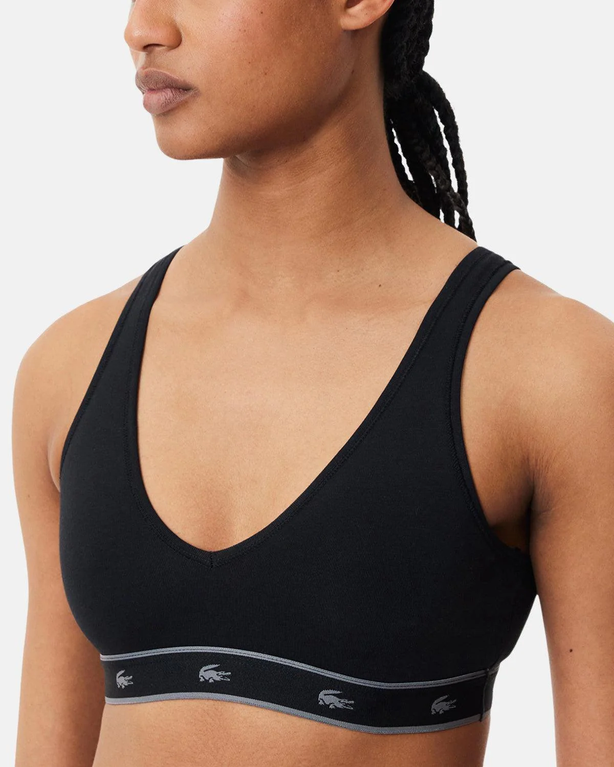 LACOSTE WOMENS ESSENTIAL STRETCH COTTON TRIANGLE BRALETTE BLACK - Image 4