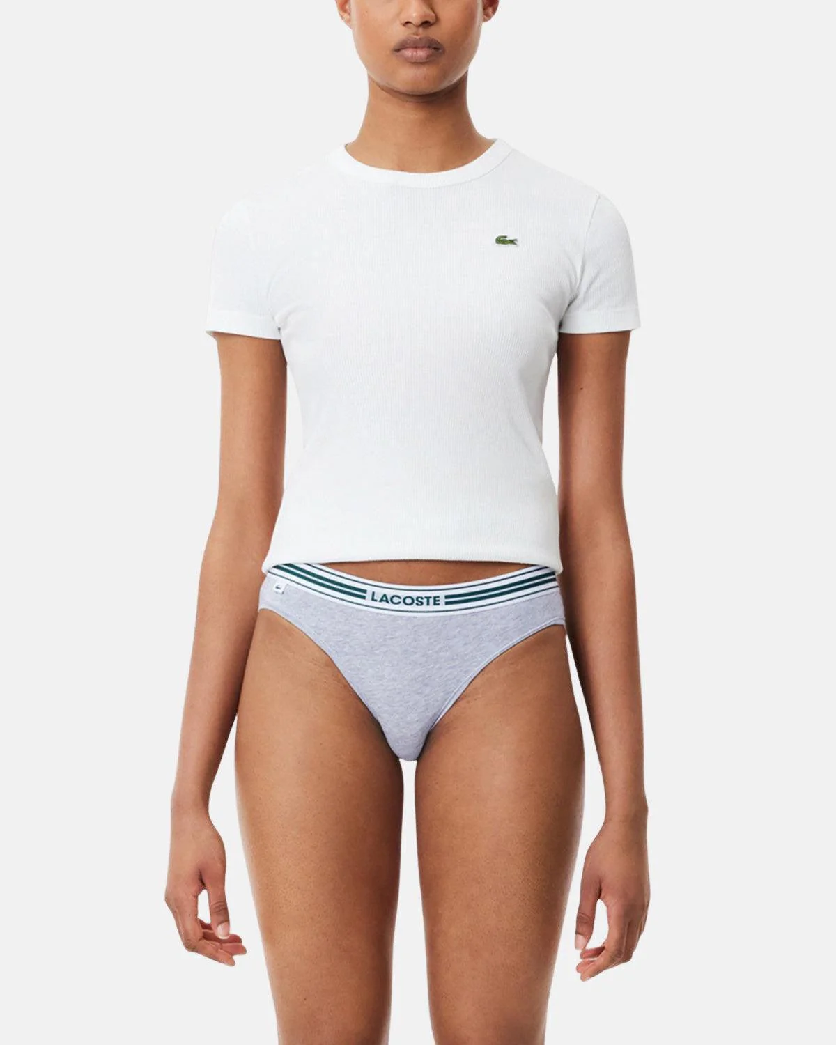 LACOSTE WOMENS HERITAGE STRETCH COTTON BRIEFS GREY CHINE - Image 2