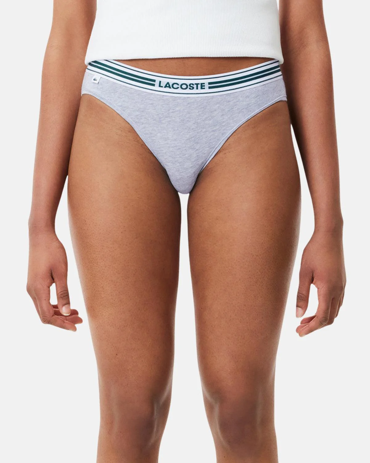 LACOSTE WOMENS HERITAGE STRETCH COTTON BRIEFS GREY CHINE - Image 3