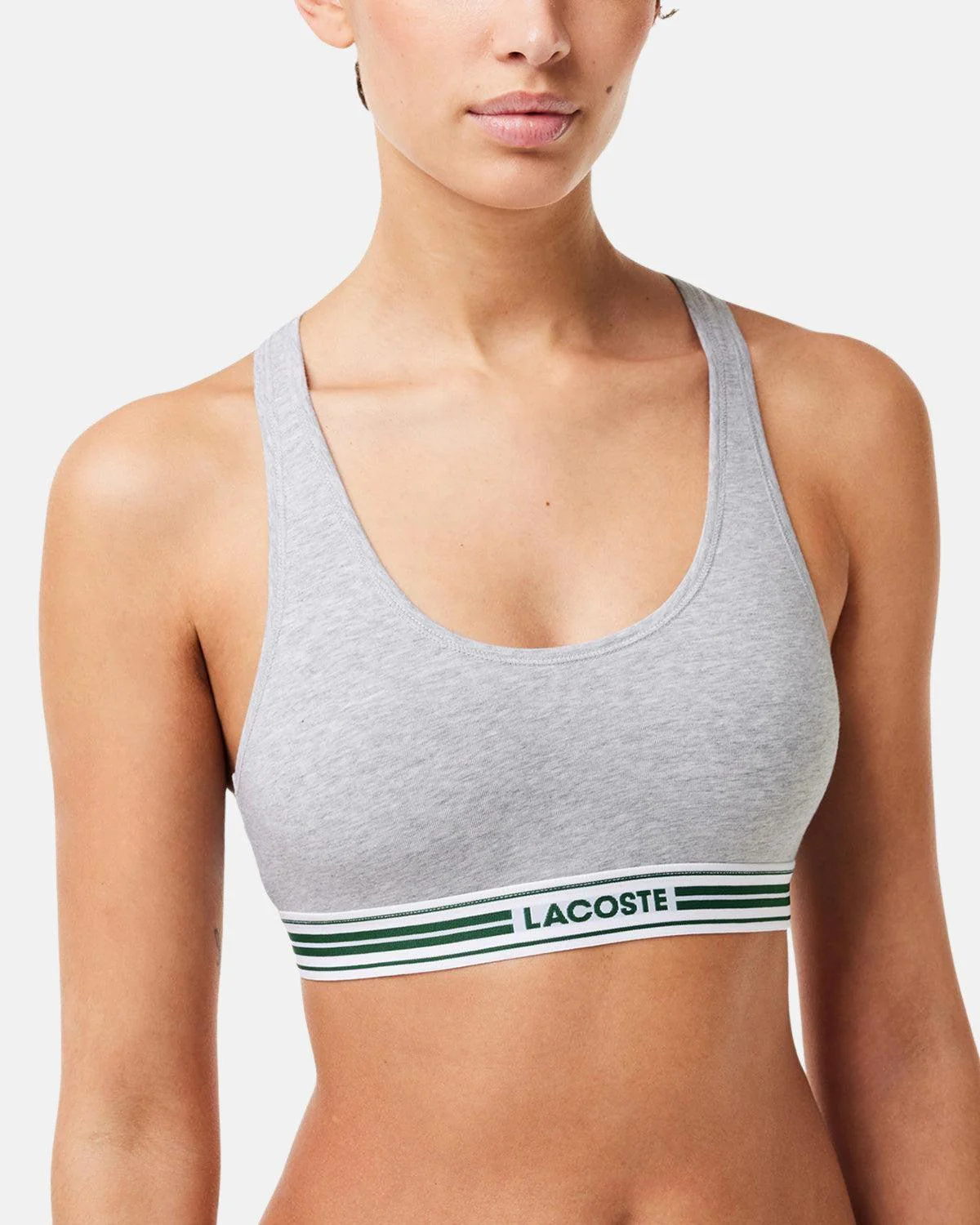LACOSTE WOMENS HERITAGE STRETCH COTTON RACER BACK BRALETTE GREY CHINE - Image 3