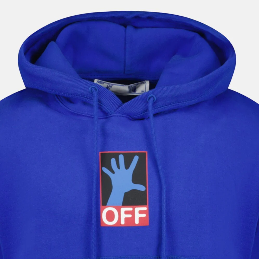 Off-White '90'S Hand Over' Logo Hoodie Blue - Image 3